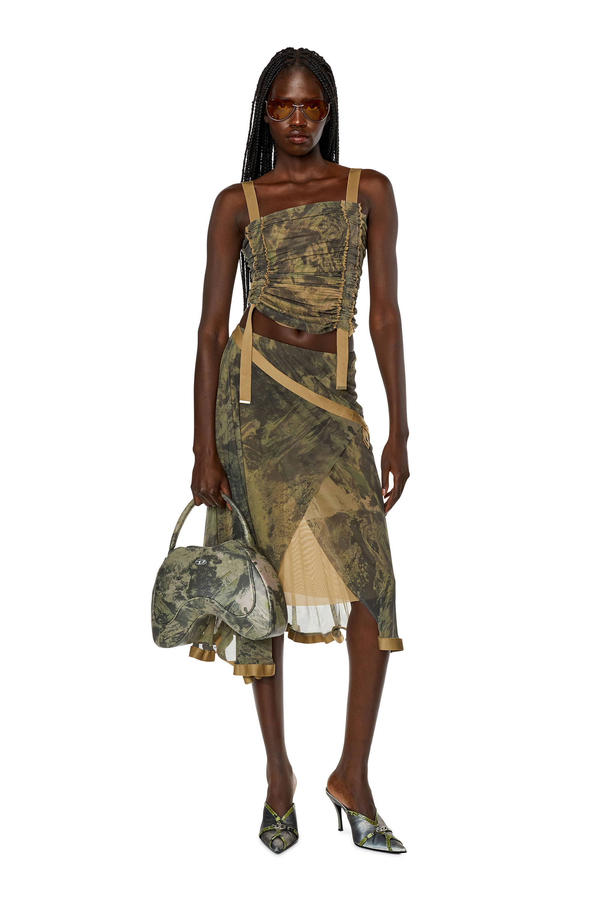 Diesel - O-RAY, Female's Wrap skirt in Planet tulle in Green - 1