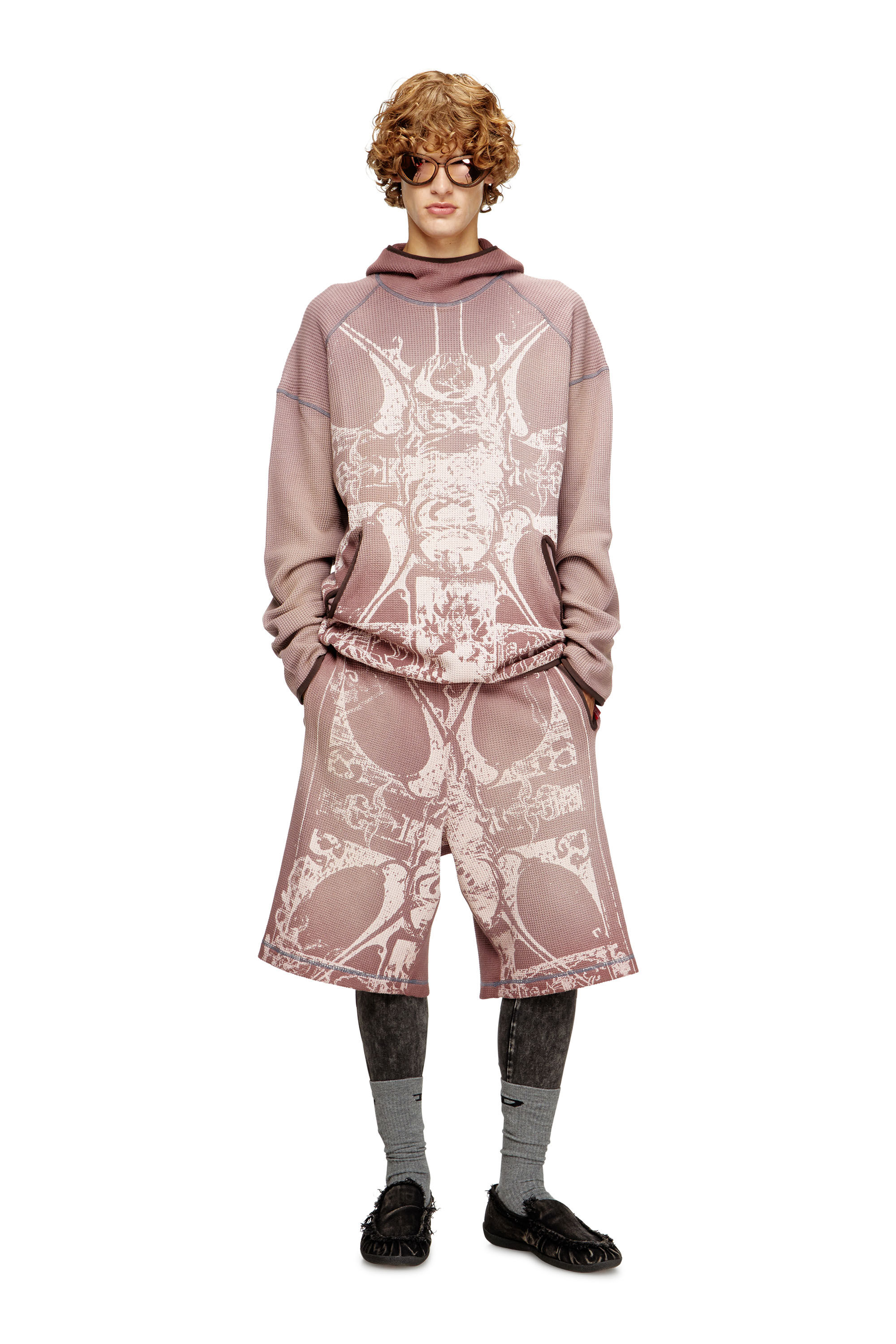 Diesel - P-WARKY-SHORT, Male's Waffle shorts with medieval print in null - 1