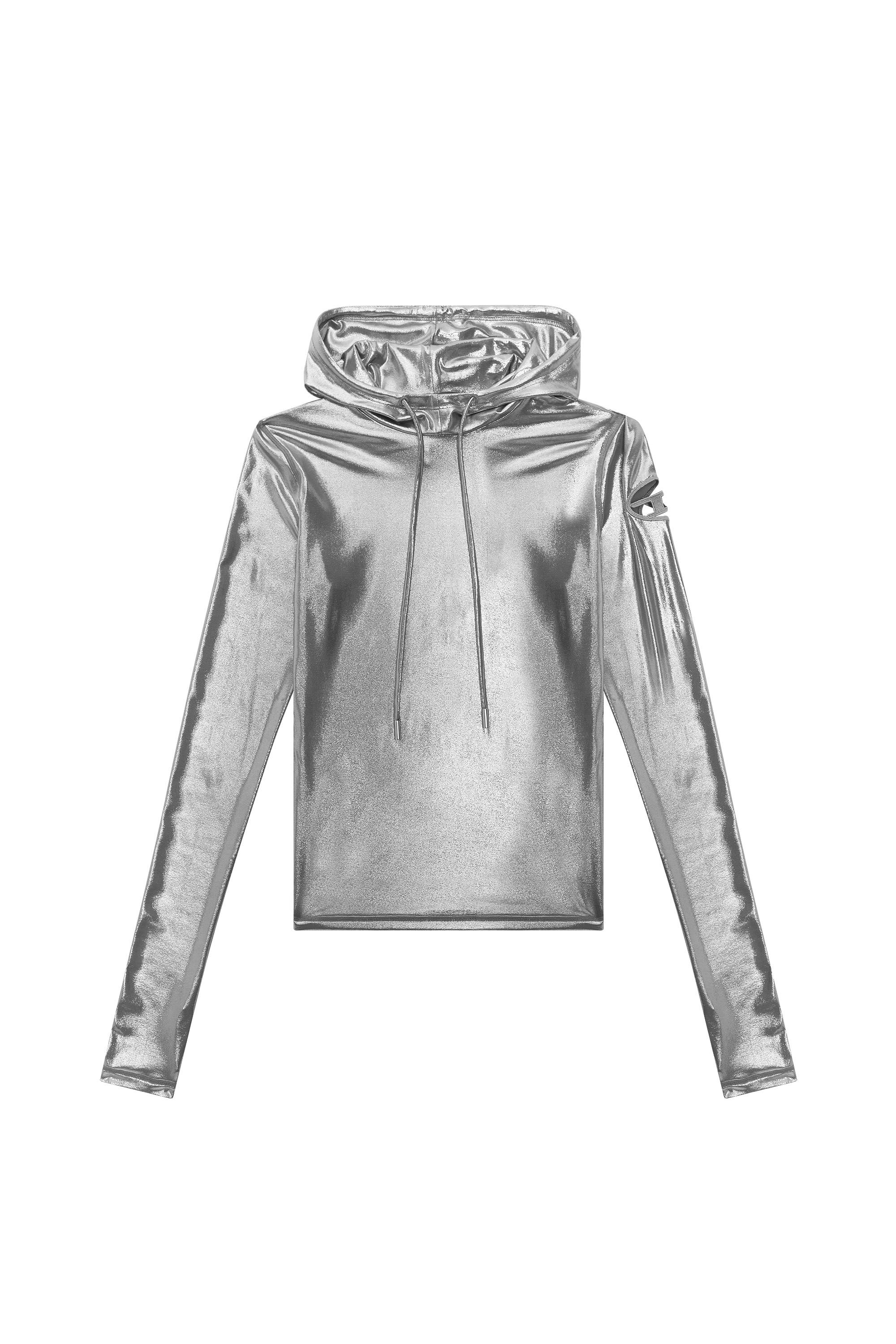 Women's Hoodie with shiny foil coating | Silver | Diesel