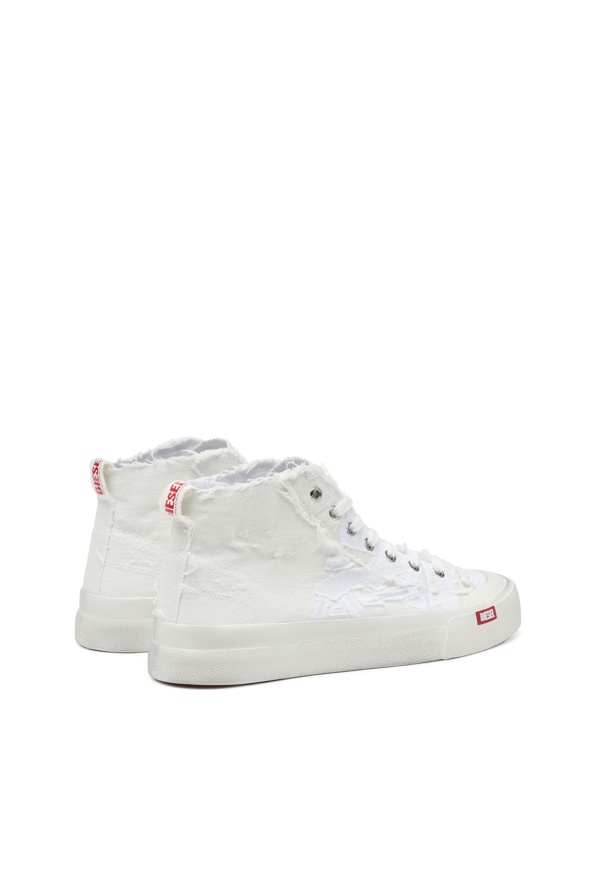 Men s S Athos Mid Destroyed gauze and denim high top sneakers White Diesel