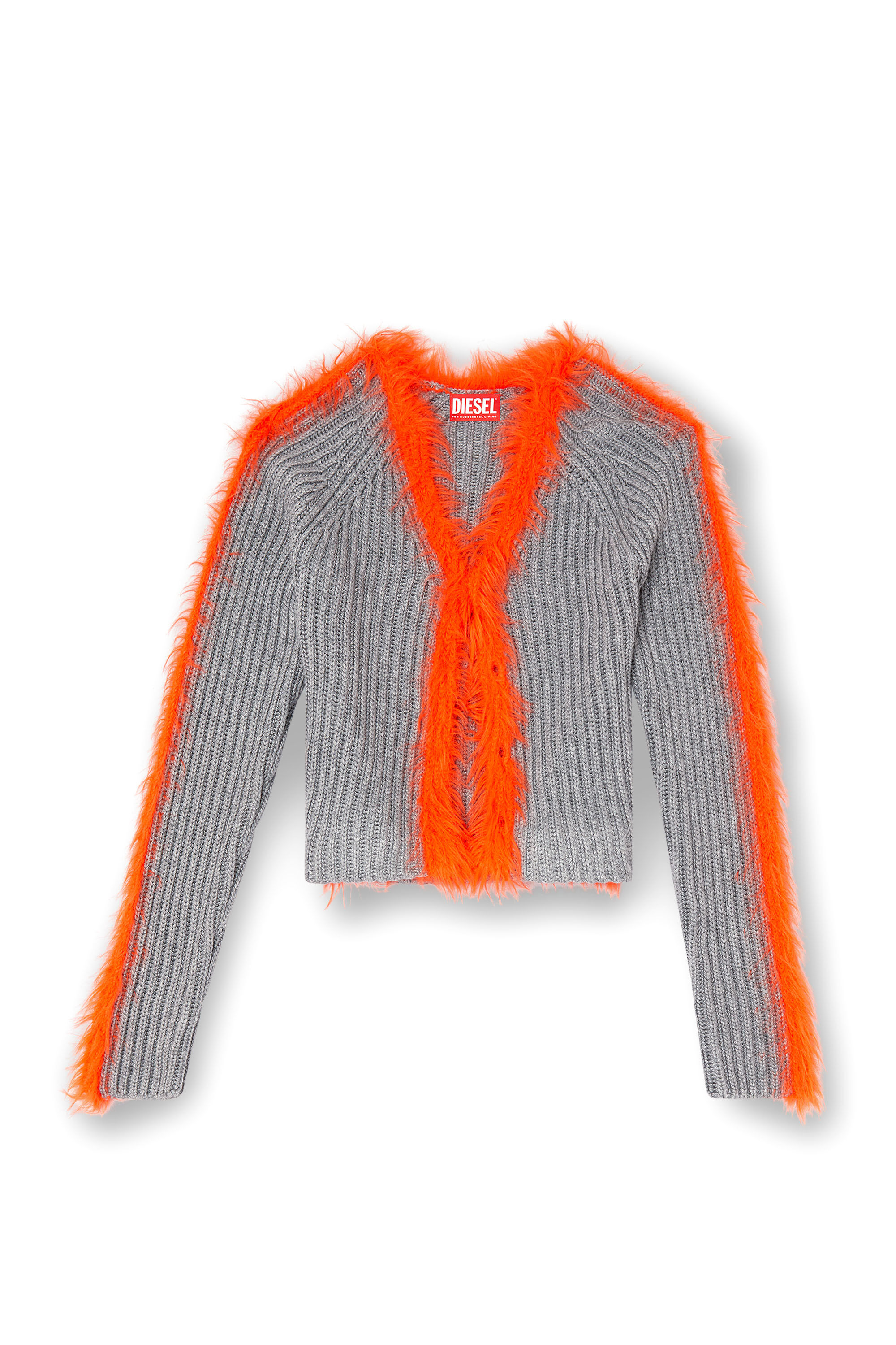 Diesel - M-TANITA, Female's Ribbed cardigan with fuzzy trims in Grey/Orange - 2