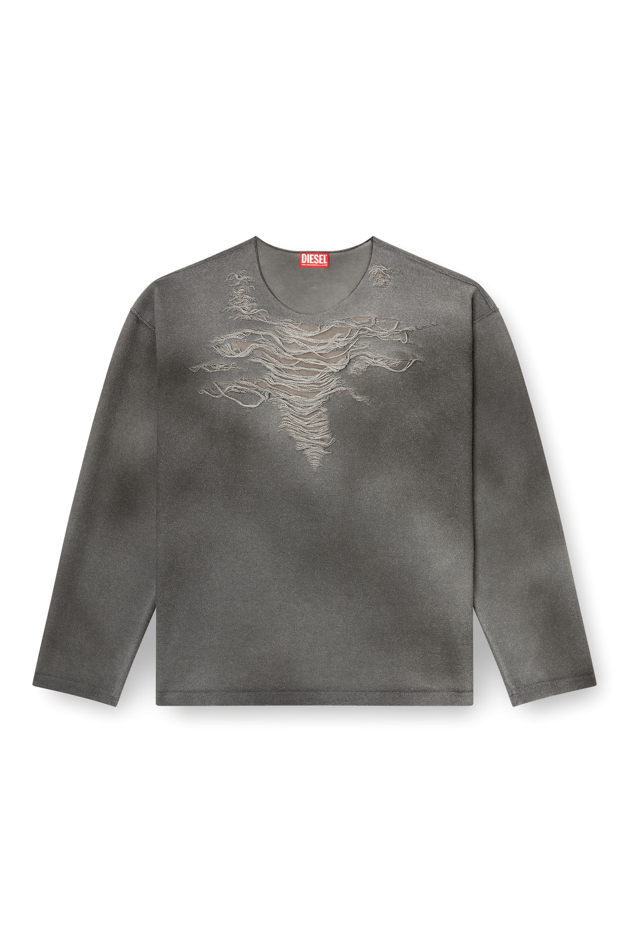 Diesel - S-RUBEN, Male's Sweatshirt with distressed front in Grey - 2