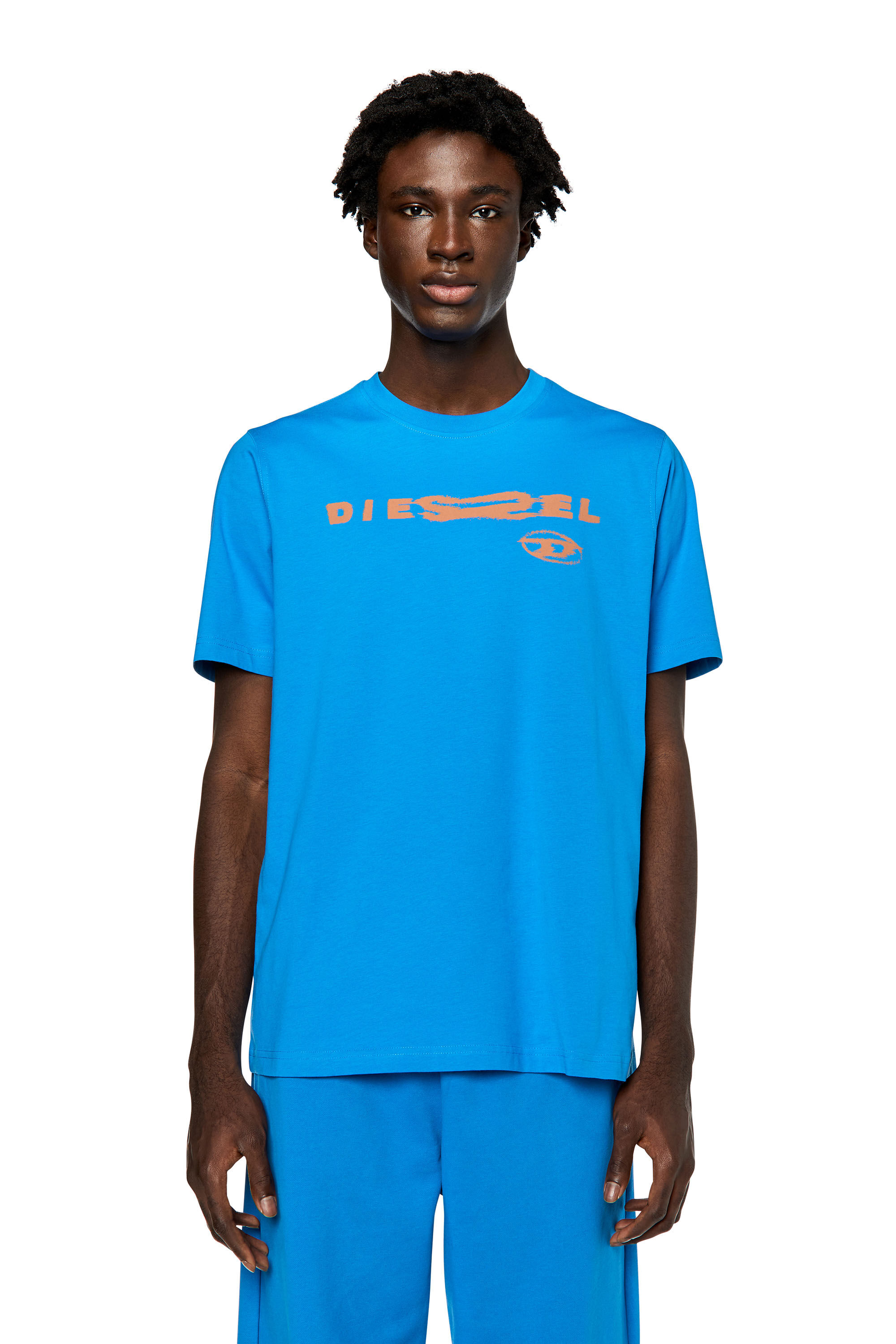 Diesel - T-JUST-G9, Male's T-shirt with distorted logo print in Blue - 3