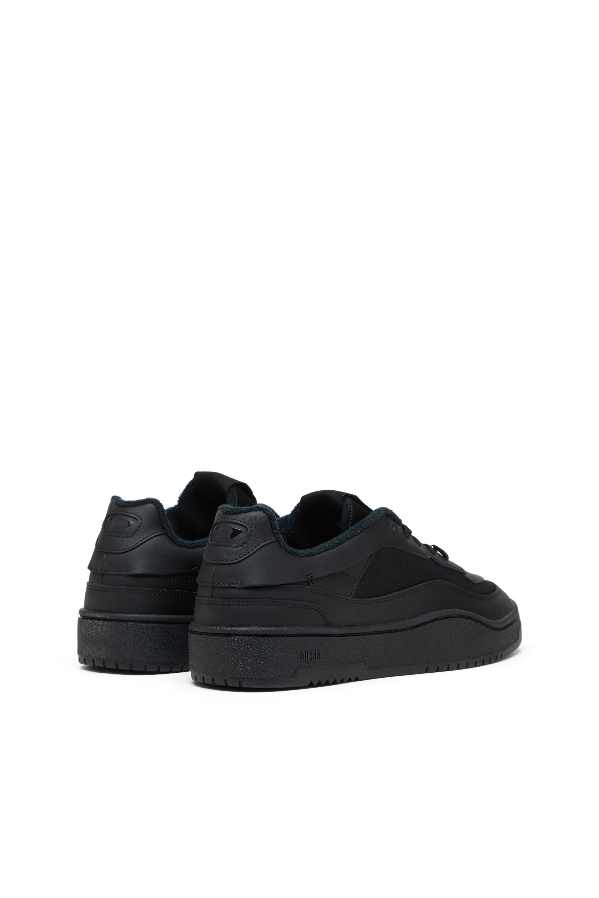Diesel - S-OVAL SKATE LOW, Male's S-Oval Skate-Fabric-panelled leather sneakers in Black - 3