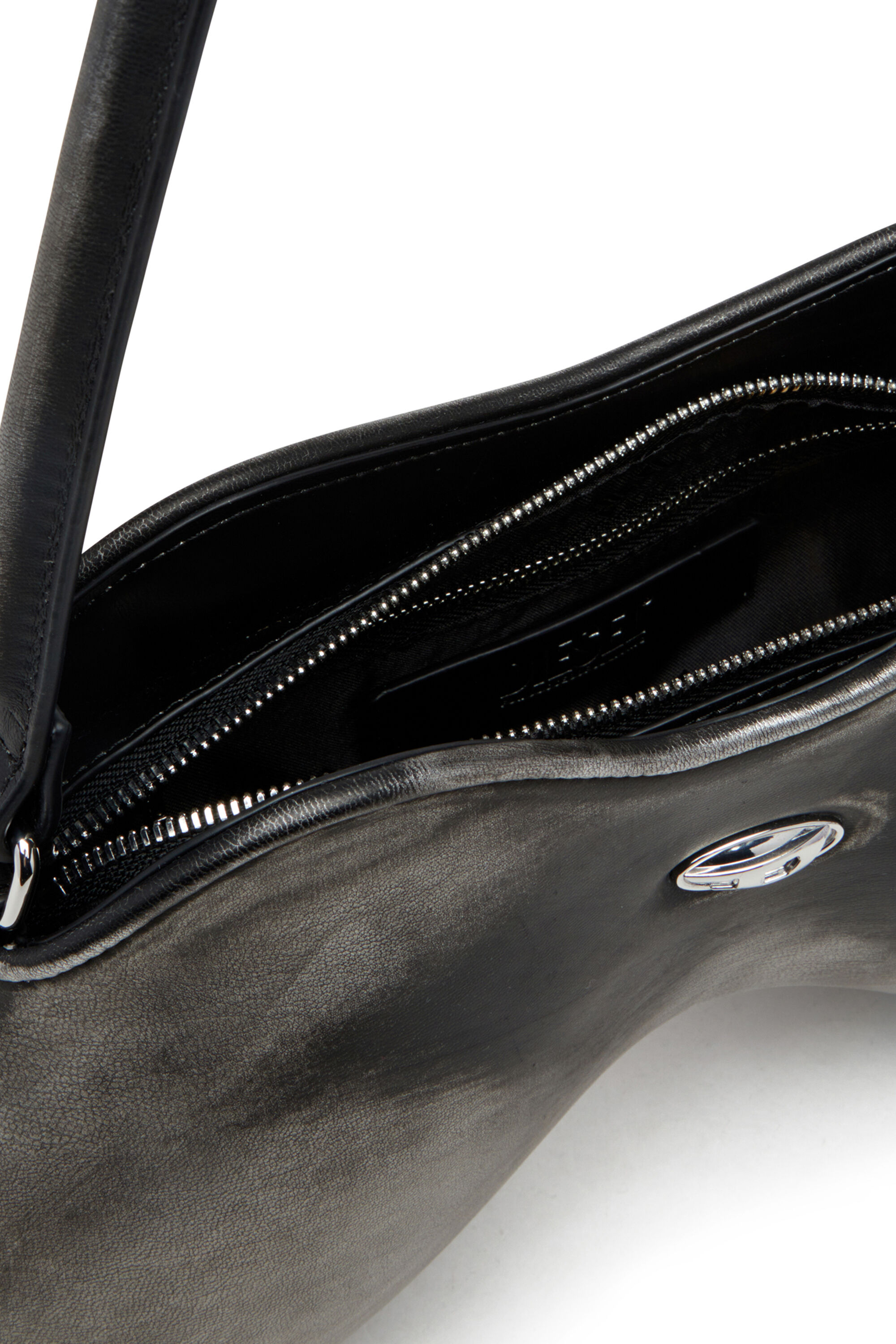 Diesel - DOUBLE-D SHOULDER, Female's Double-D-Rigid shoulder bag in brushed PU in Black/Silver - 2