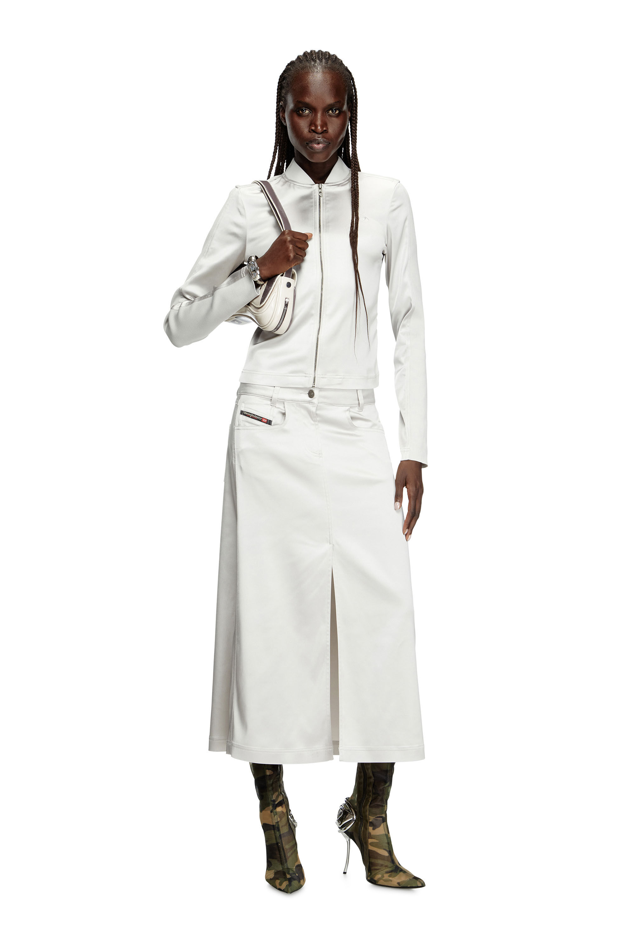 Diesel - G-OPER, Female's Rib-knit and stretch satin jacket in Light Grey - 1