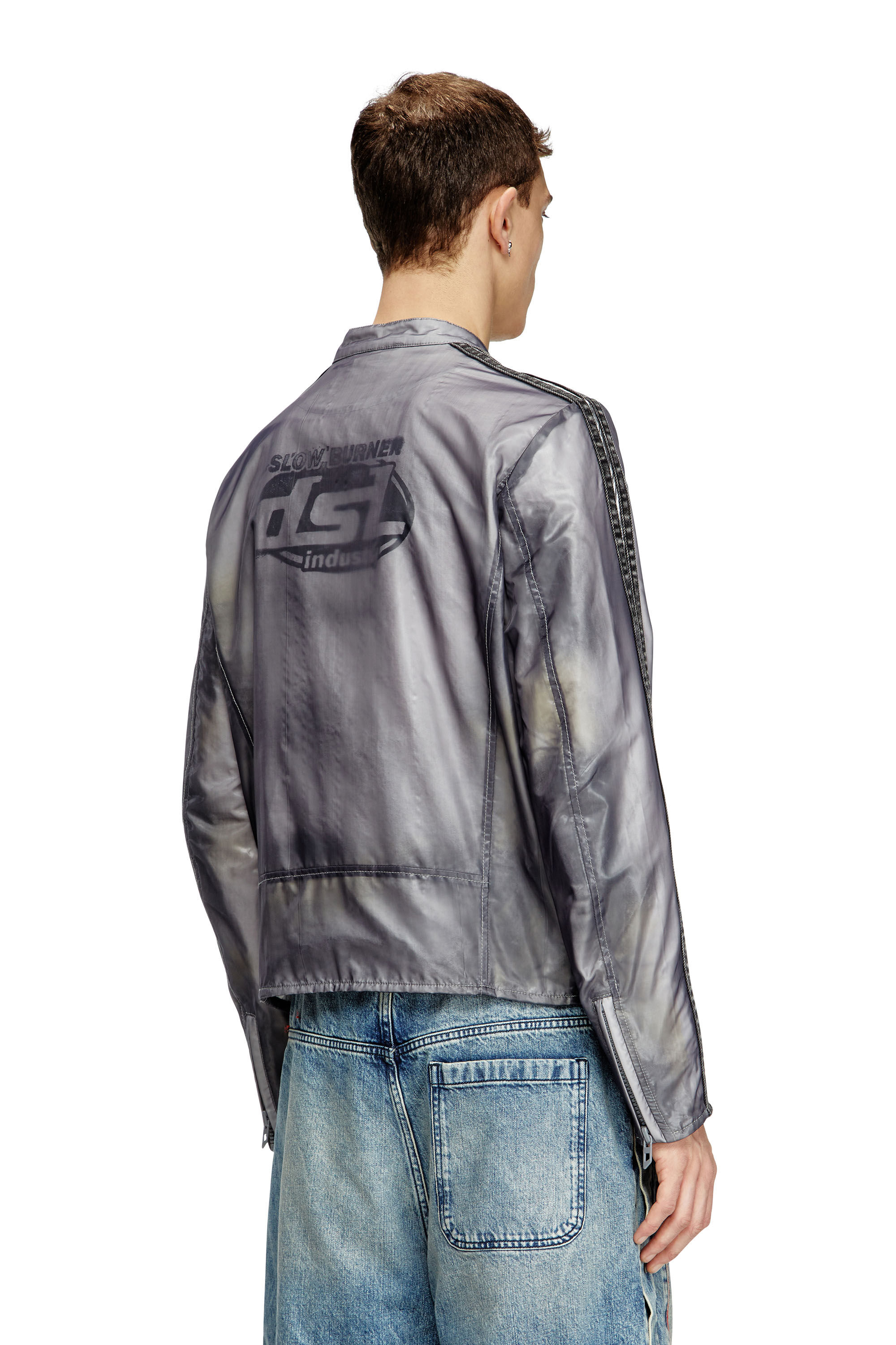Diesel - J-POP, Male's Biker jacket with transparent effect in Grey - 5