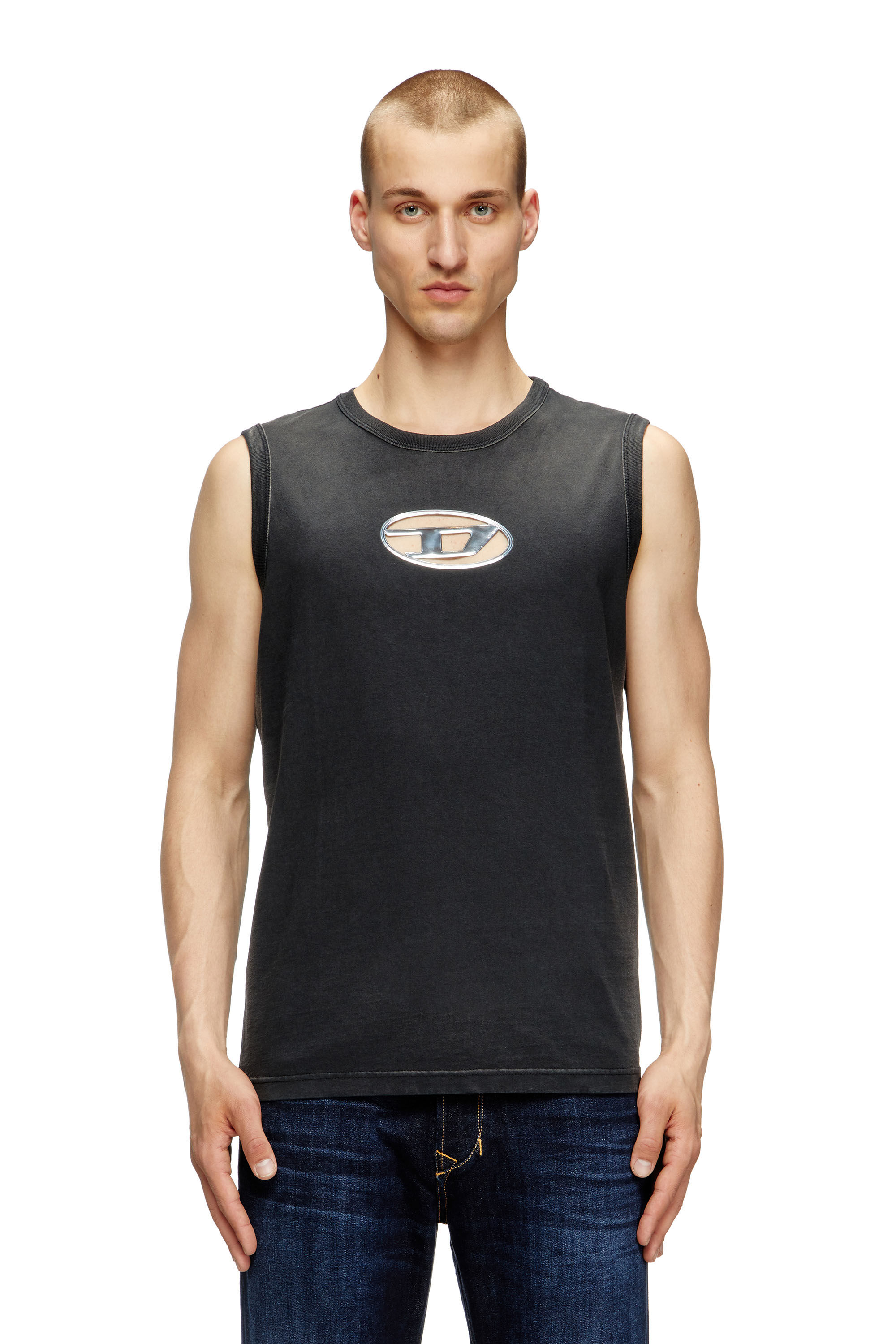 Diesel - T-BRICO, Male's Faded tank top with puffy Oval D in Black - 3