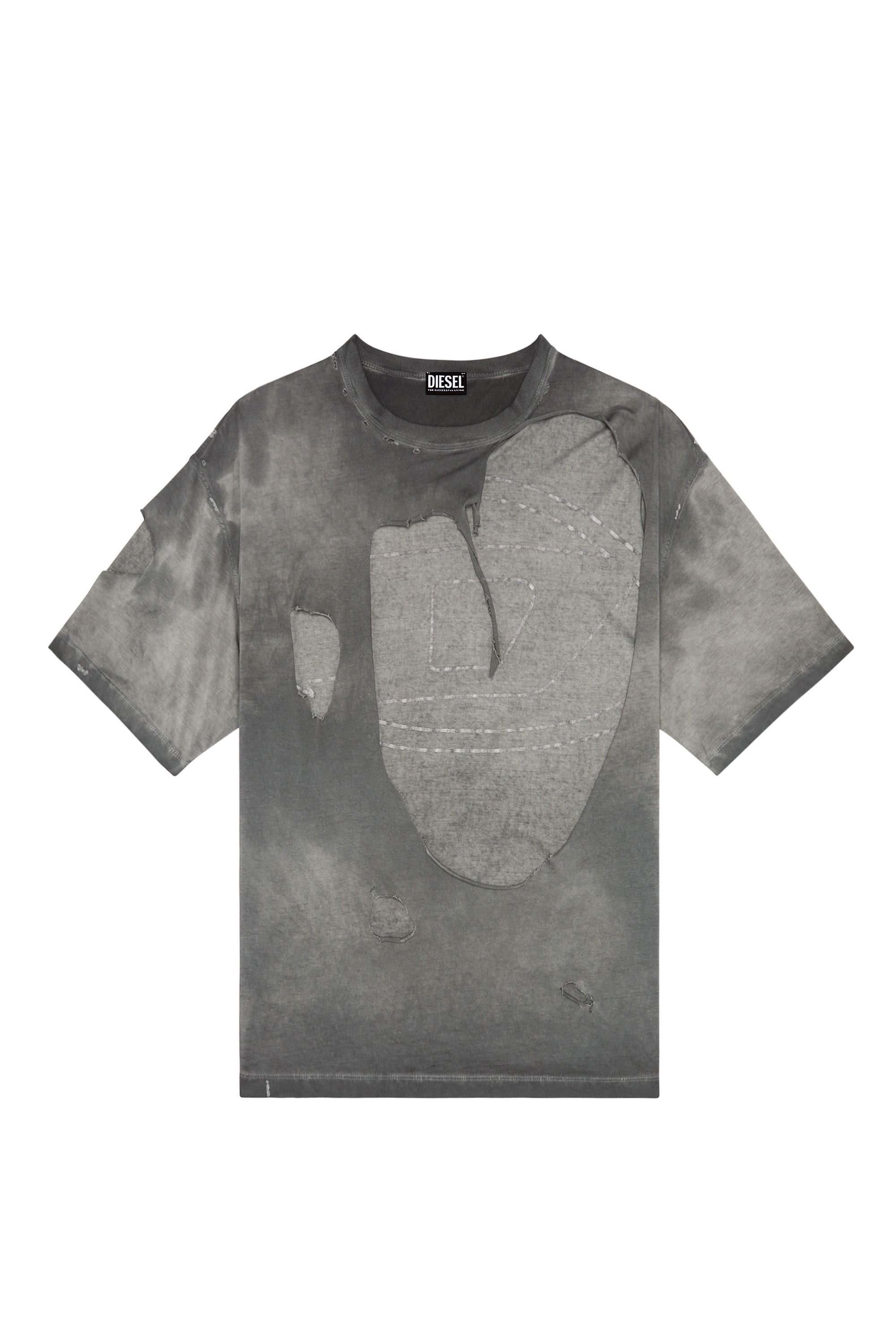 Diesel - T-ASHY, T-shirt double épaisseur avec logo oval D Homme in Gris - 2