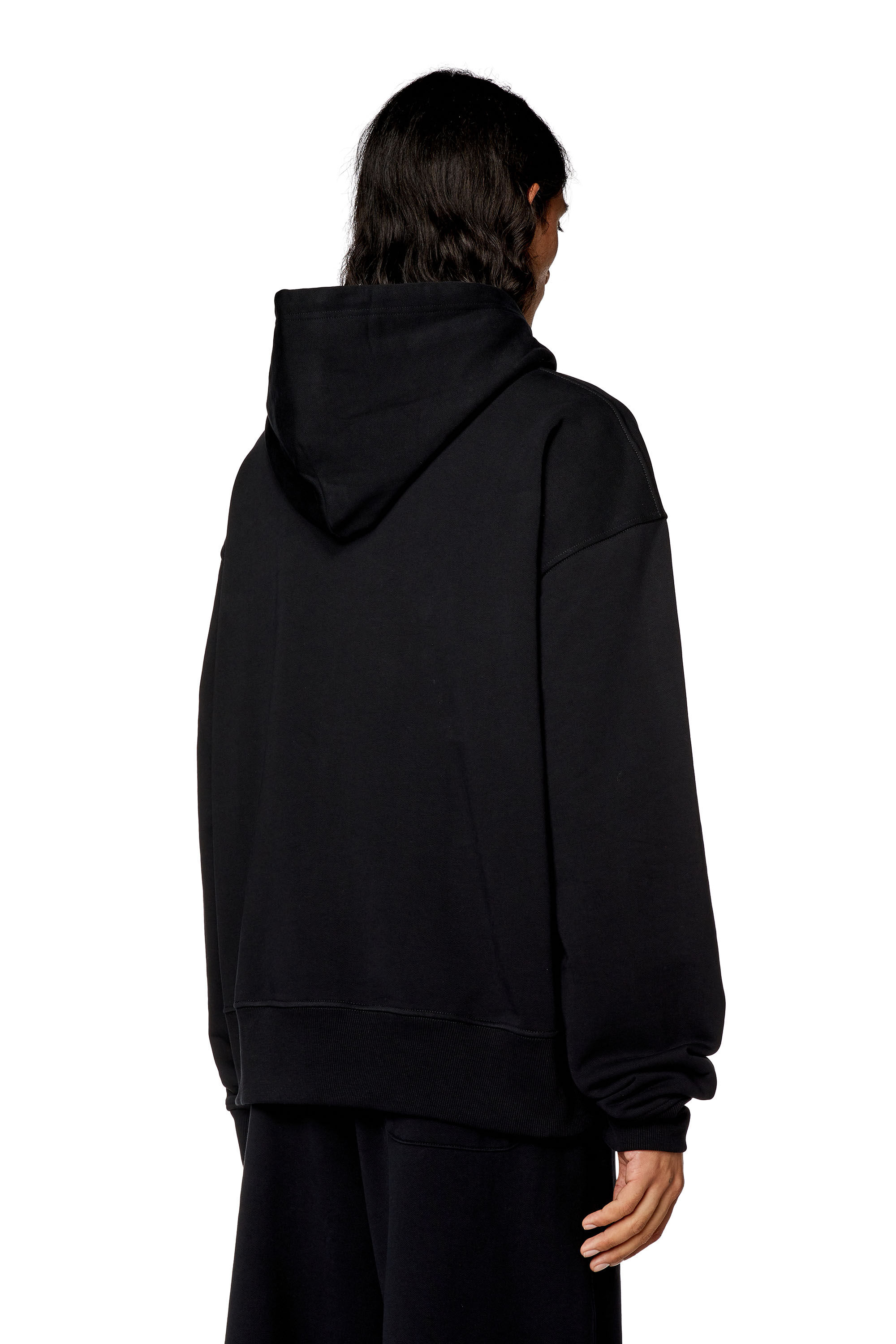 S-MACS-HOOD-OD Men: Oversized black hoodie metallic logo | Diesel