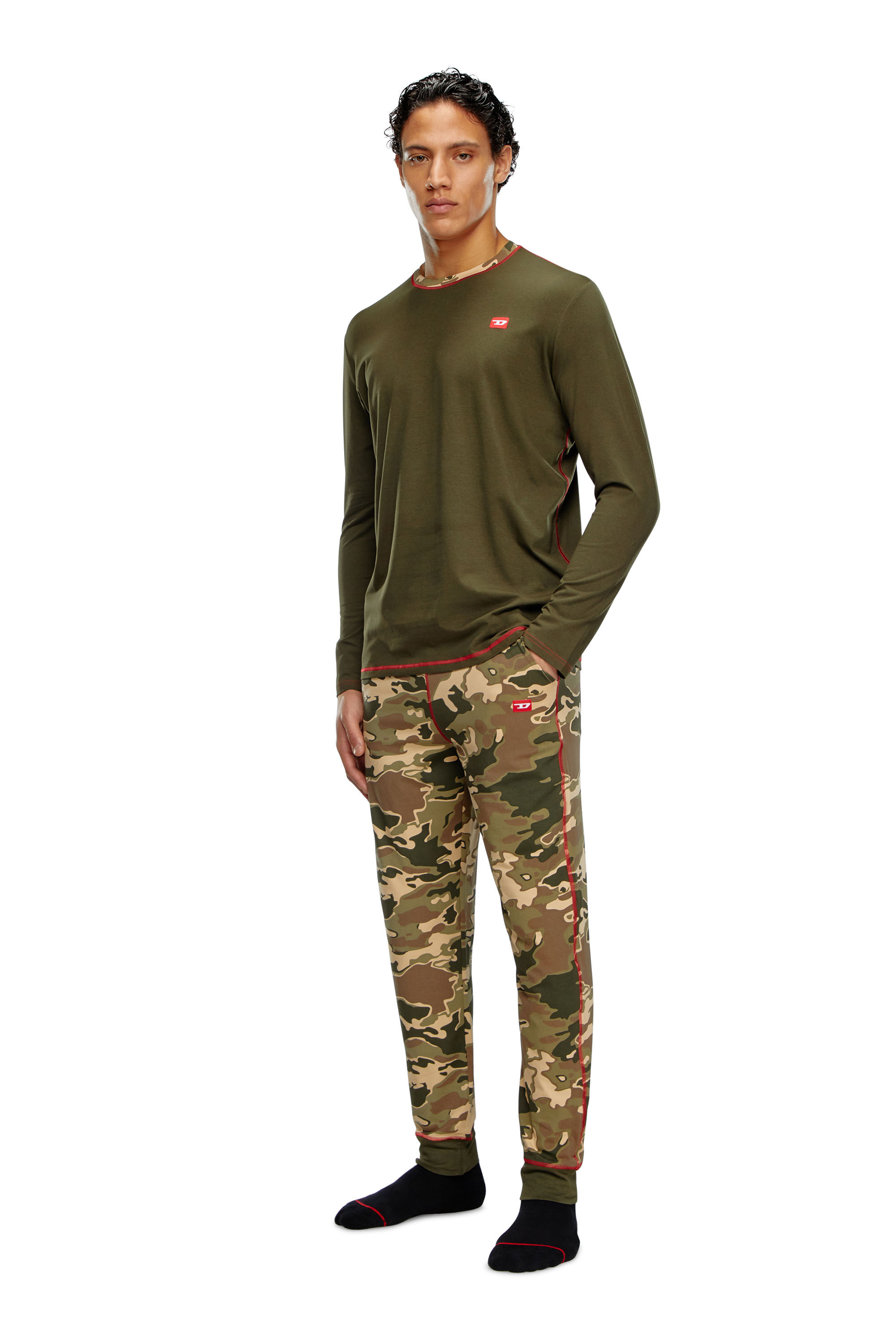 Diesel - UMSET-WILLIAM, Male's Cotton pyjamas with camouflage print in Black/Green - 3