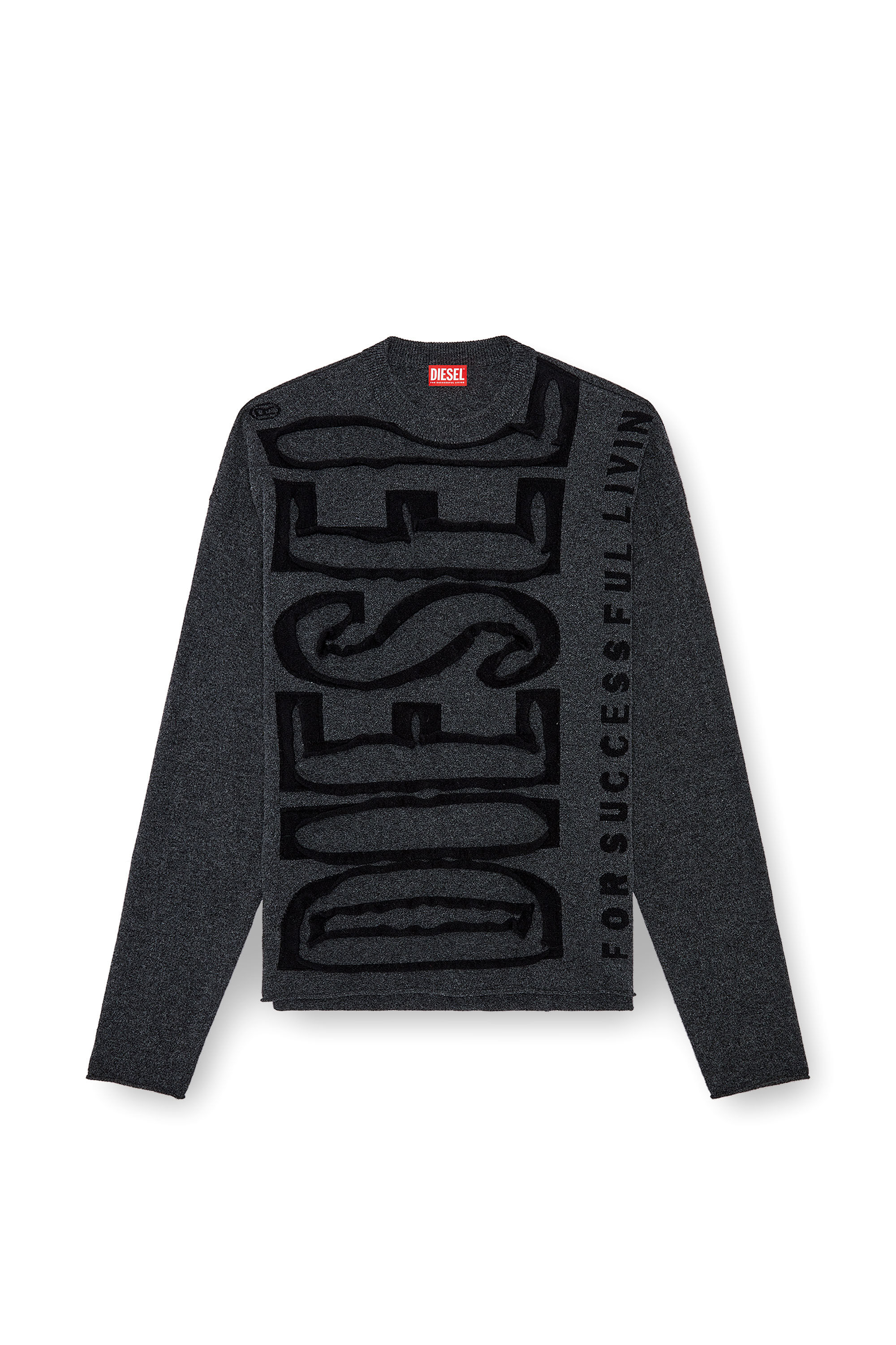 Diesel - K-FLOYD, Male Wool jumper with peel-off Super Logo in Grey - Image 2