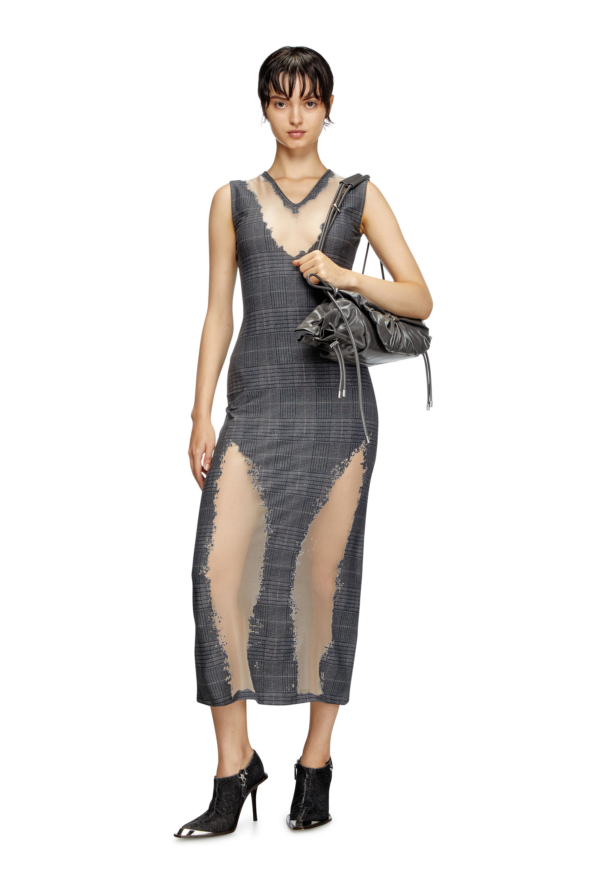 Diesel - D-MYLIANE, Female's Checked dress with devoré sweat stains in Grey - 3
