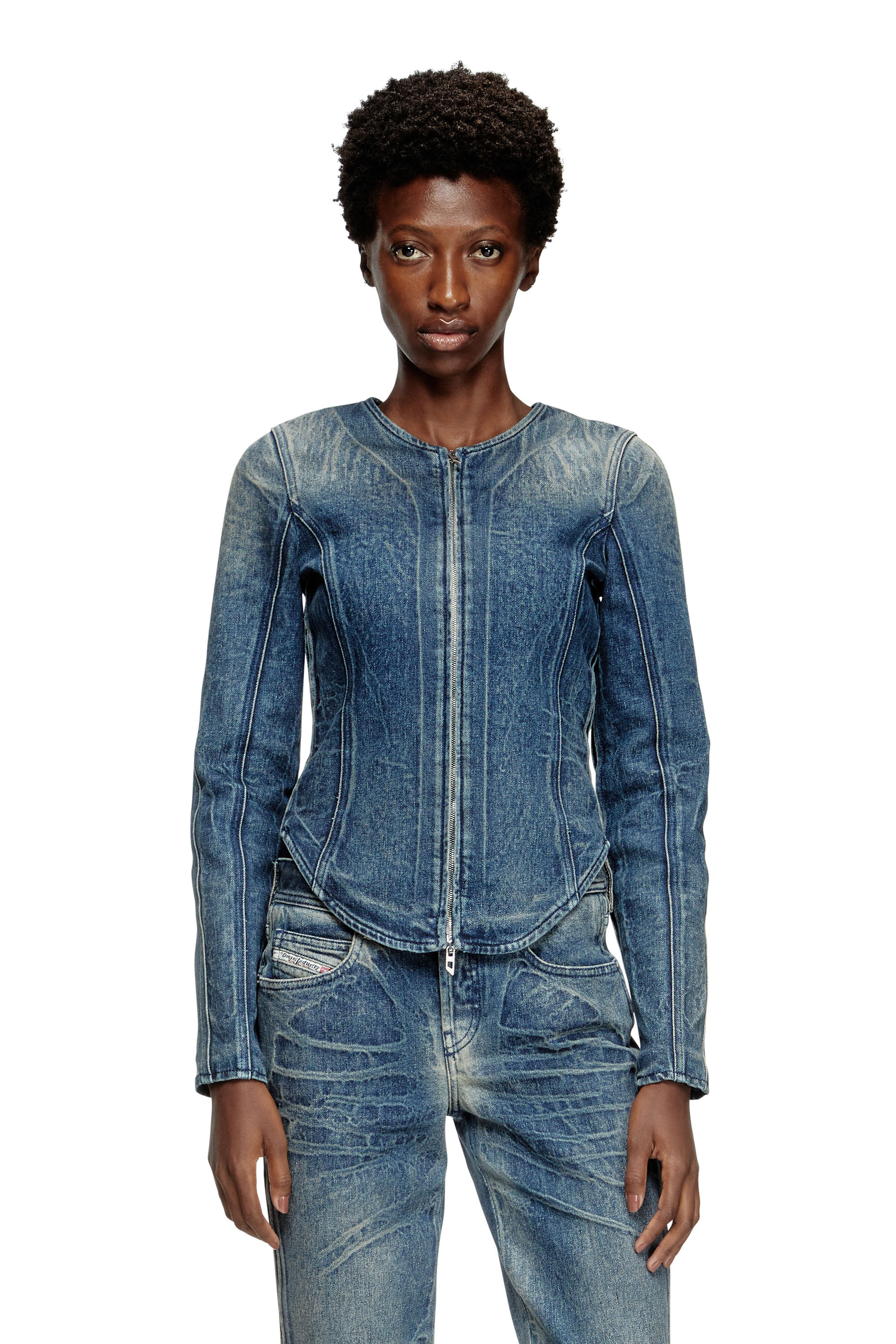 Diesel - DE-GARY-FSG, Female's Jacket in Ghost Embossed denim in Dark Blue - 3