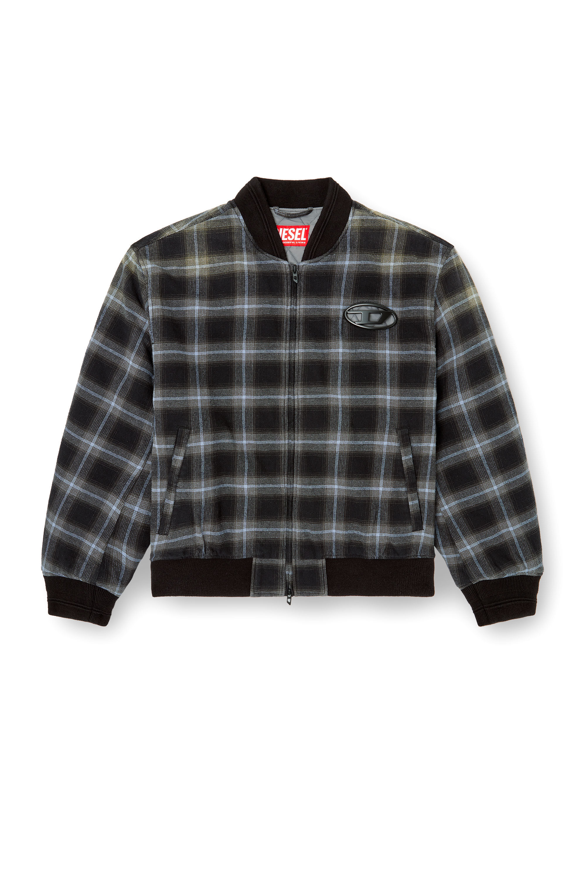 Diesel - J-SAINT, Male's Padded bomber jacket in check flannel in Black/Blue - 2