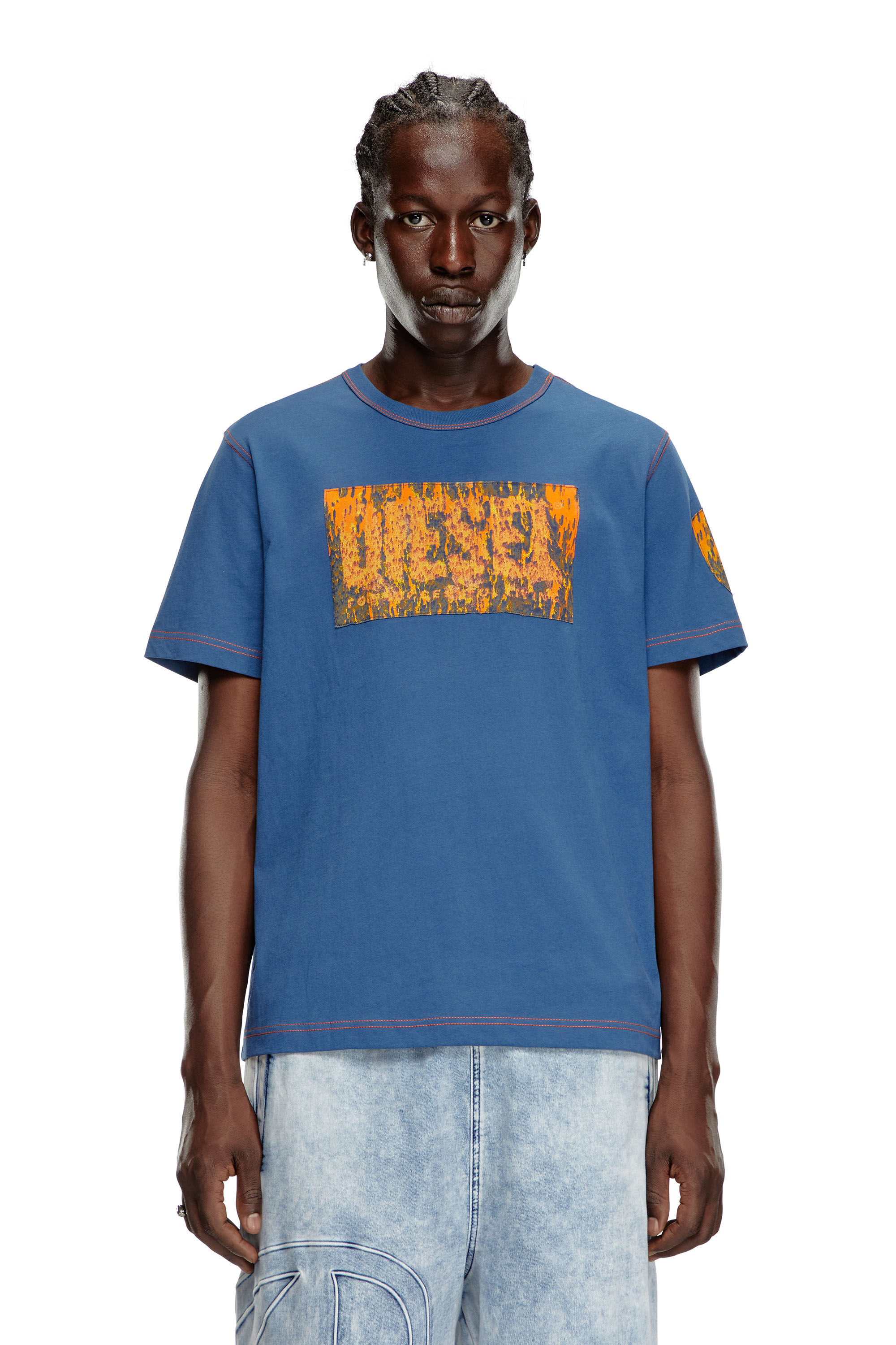 Diesel - T-ADJUST-Q1, Male's T-shirt with graphic patches in Blue - 3