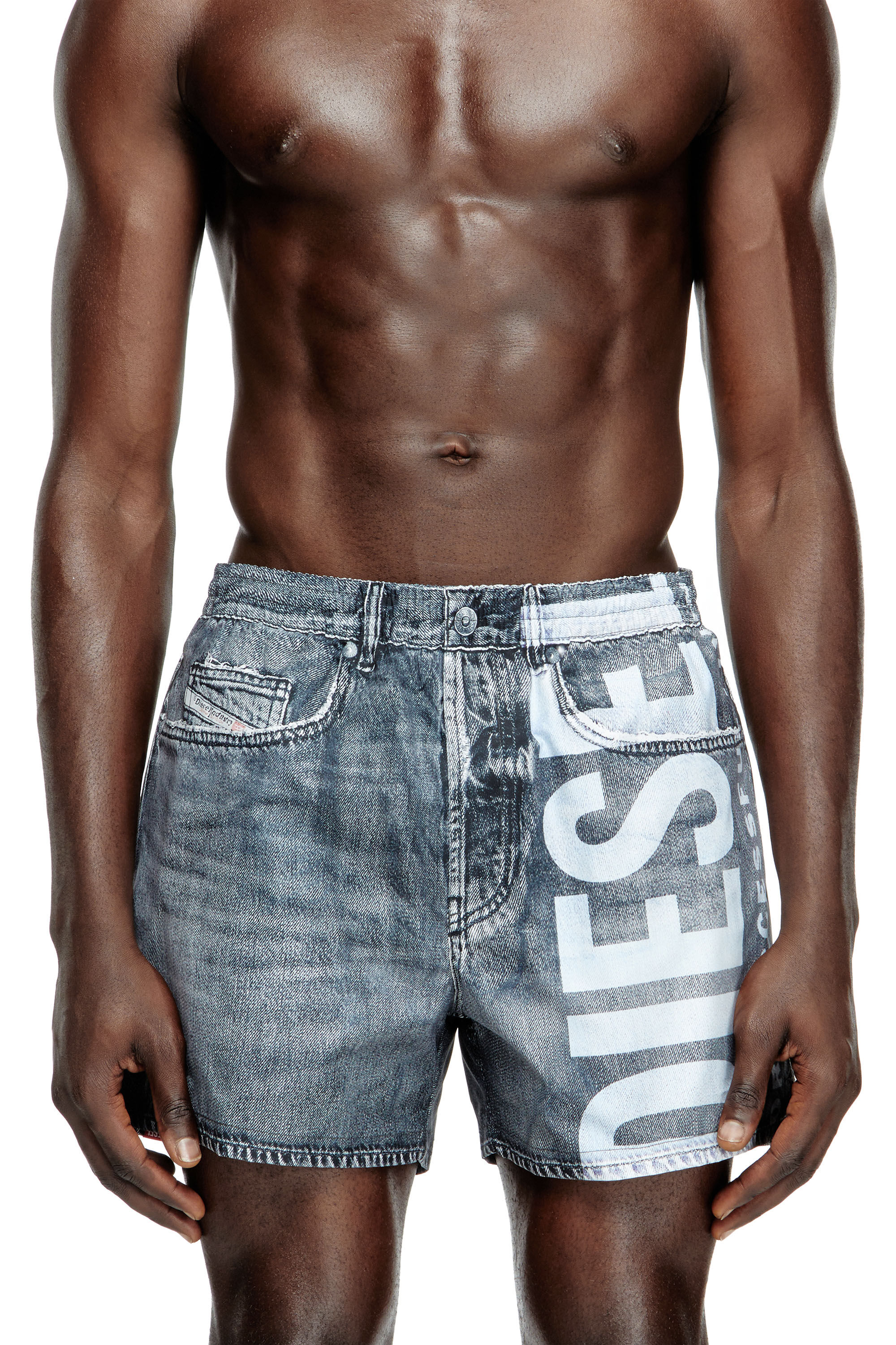 Diesel - KEN-37-DNM, Male's Mid-length trompe l'oeil-denim swim shorts in Grey - 1