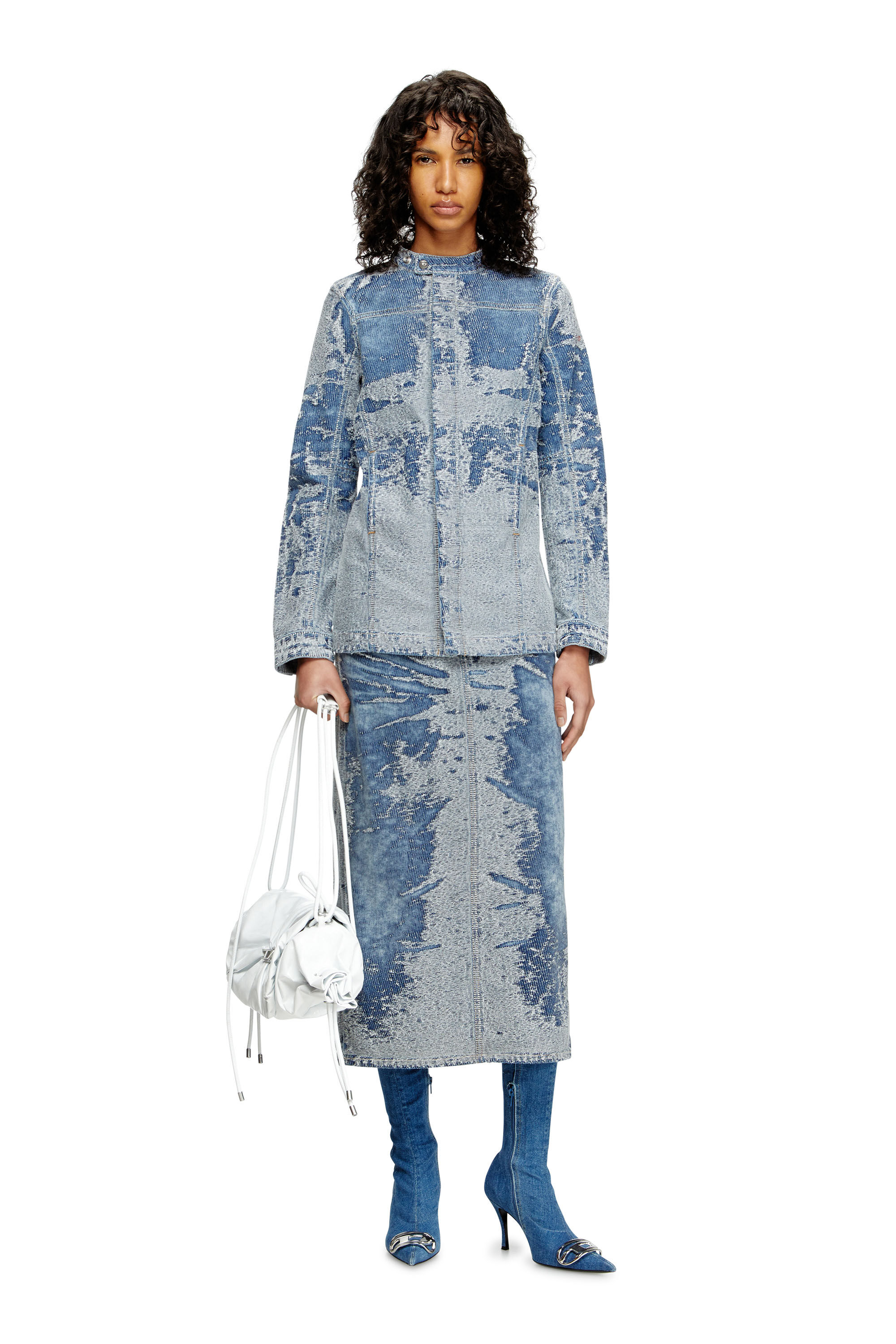 Diesel - DE-MOR-S1, Female's Jacket in distressed jacquard denim in Medium Blue - 1