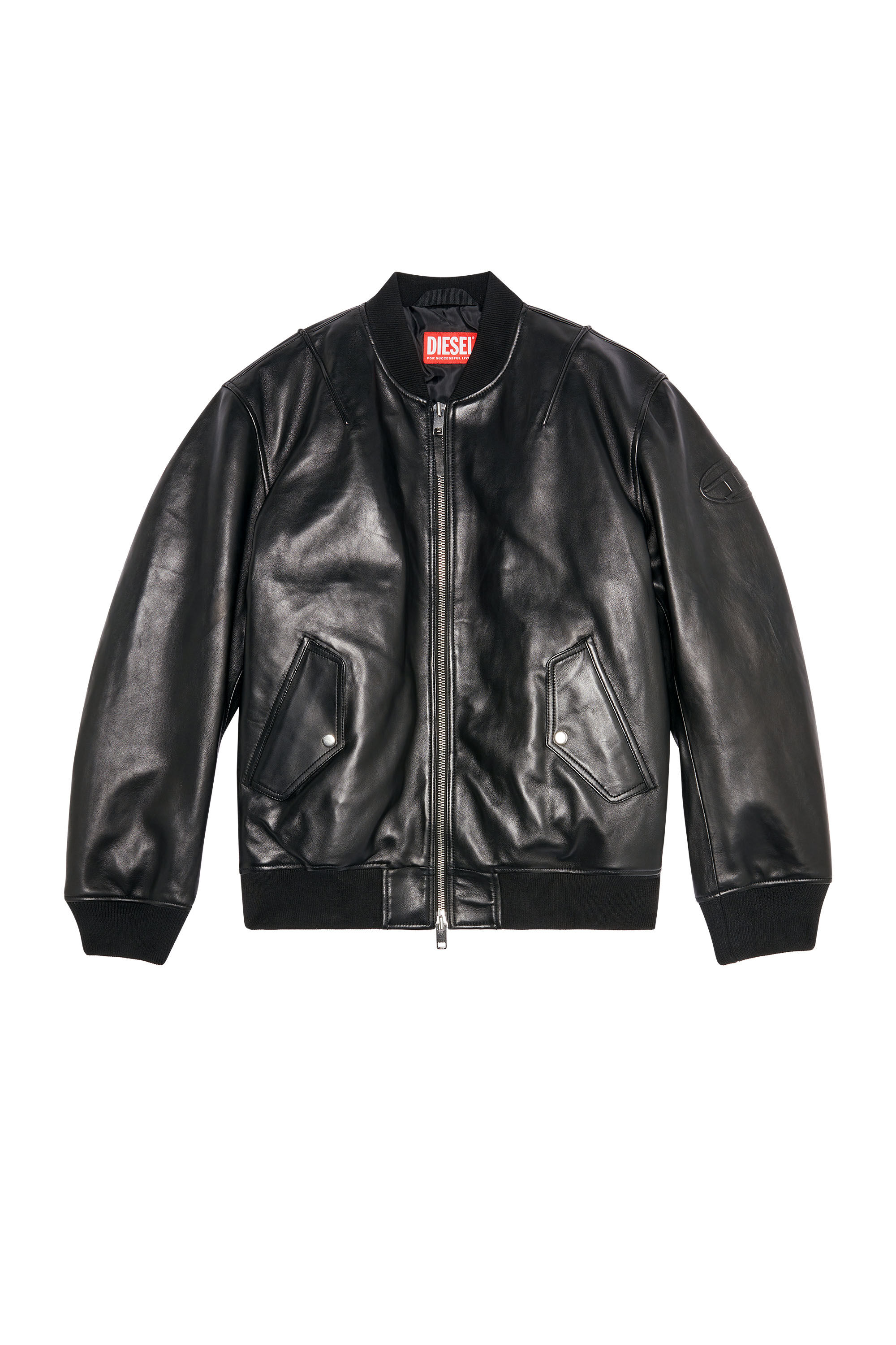 Men's Padded jacket in tumbled leather | Black | Diesel
