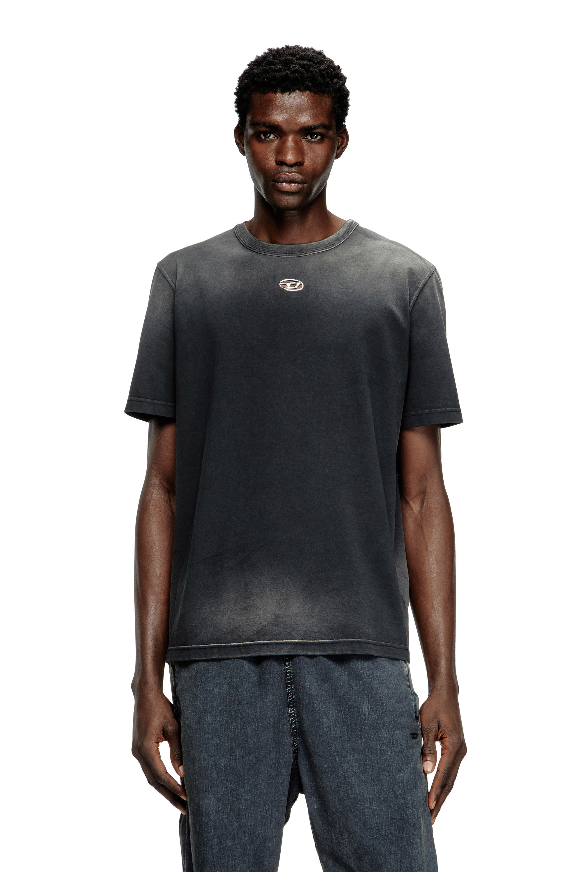 Diesel - T-ADJUST-T1, Male's Faded T-shirt with cut-out Oval D in Black - 3