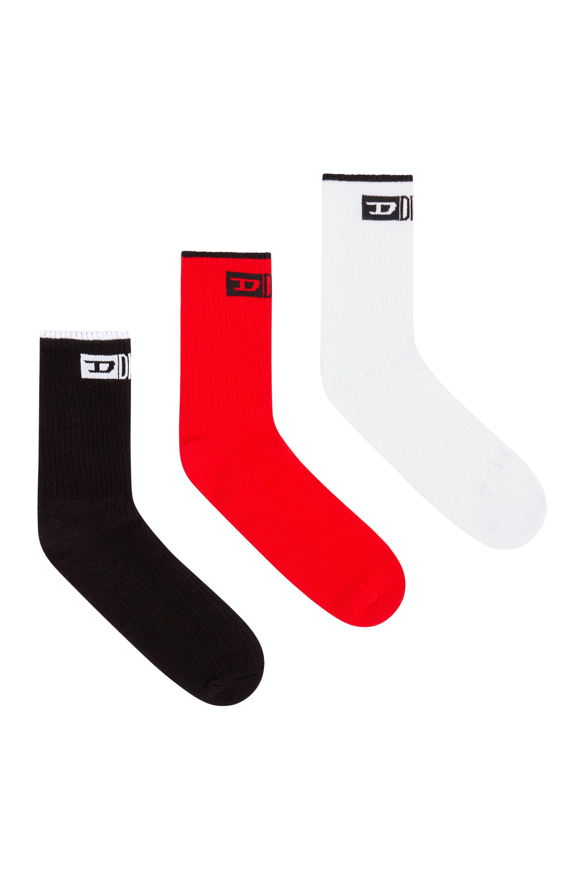 Diesel - SKM-D-DIVISION-MID-CUT-CUSHIONED-SOCKS, Male's 3-pack ribbed socks with front logo in Black/Red - 1