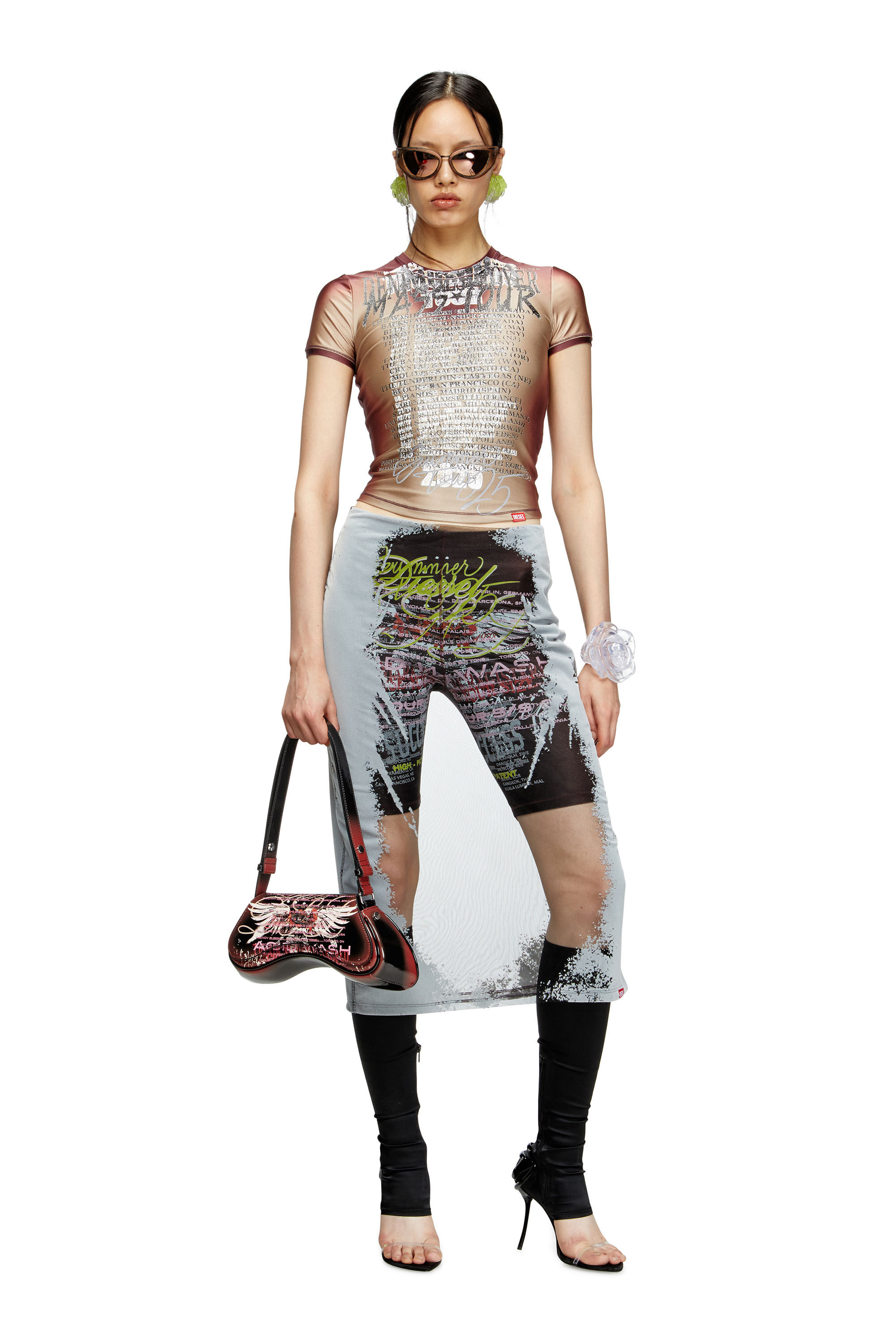 Diesel - T-KALYC, Female's Short-sleeve top with lyrics print in Brown - 1
