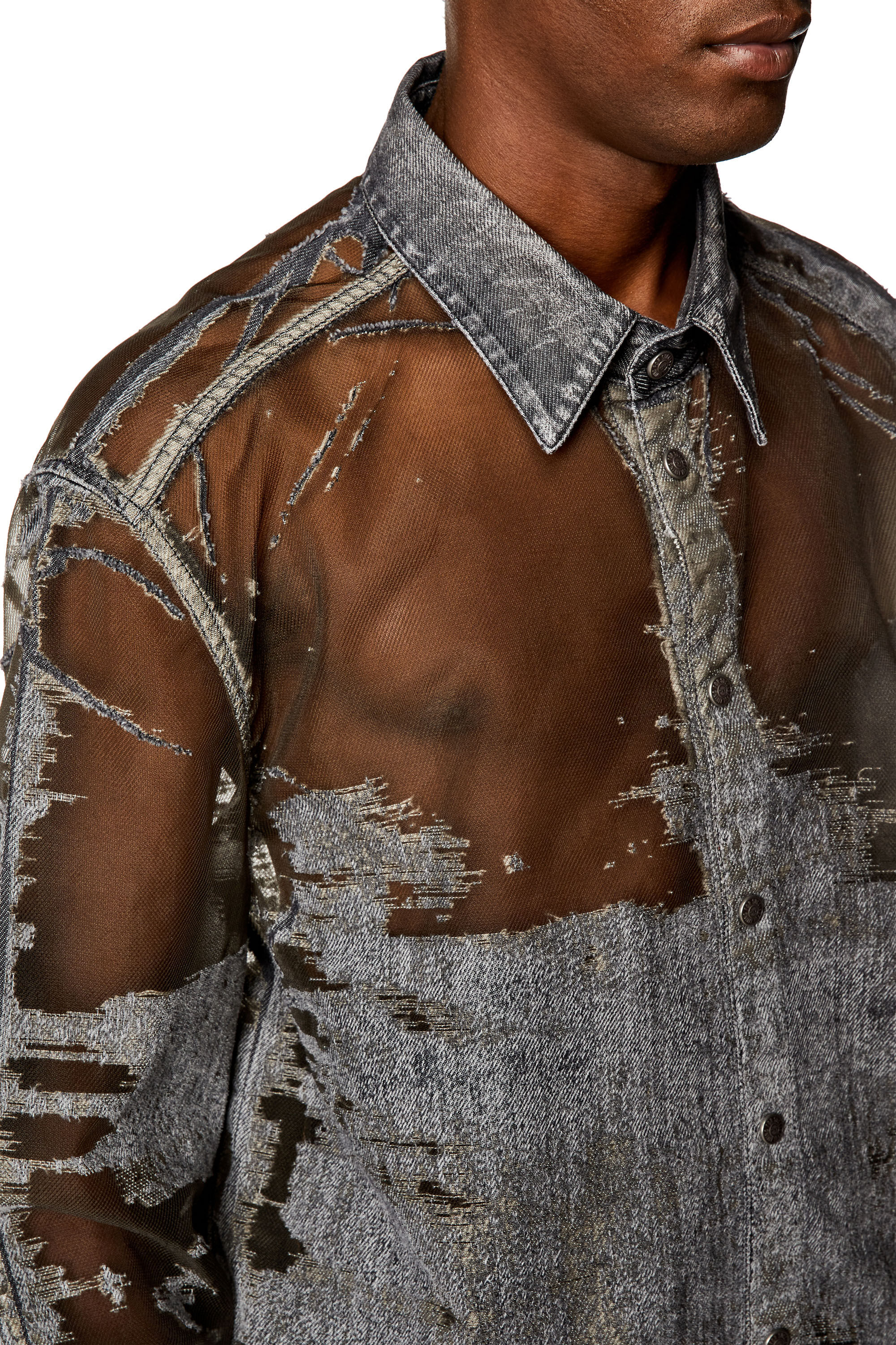 Men's Denim shirt with devoré | Grey | Diesel