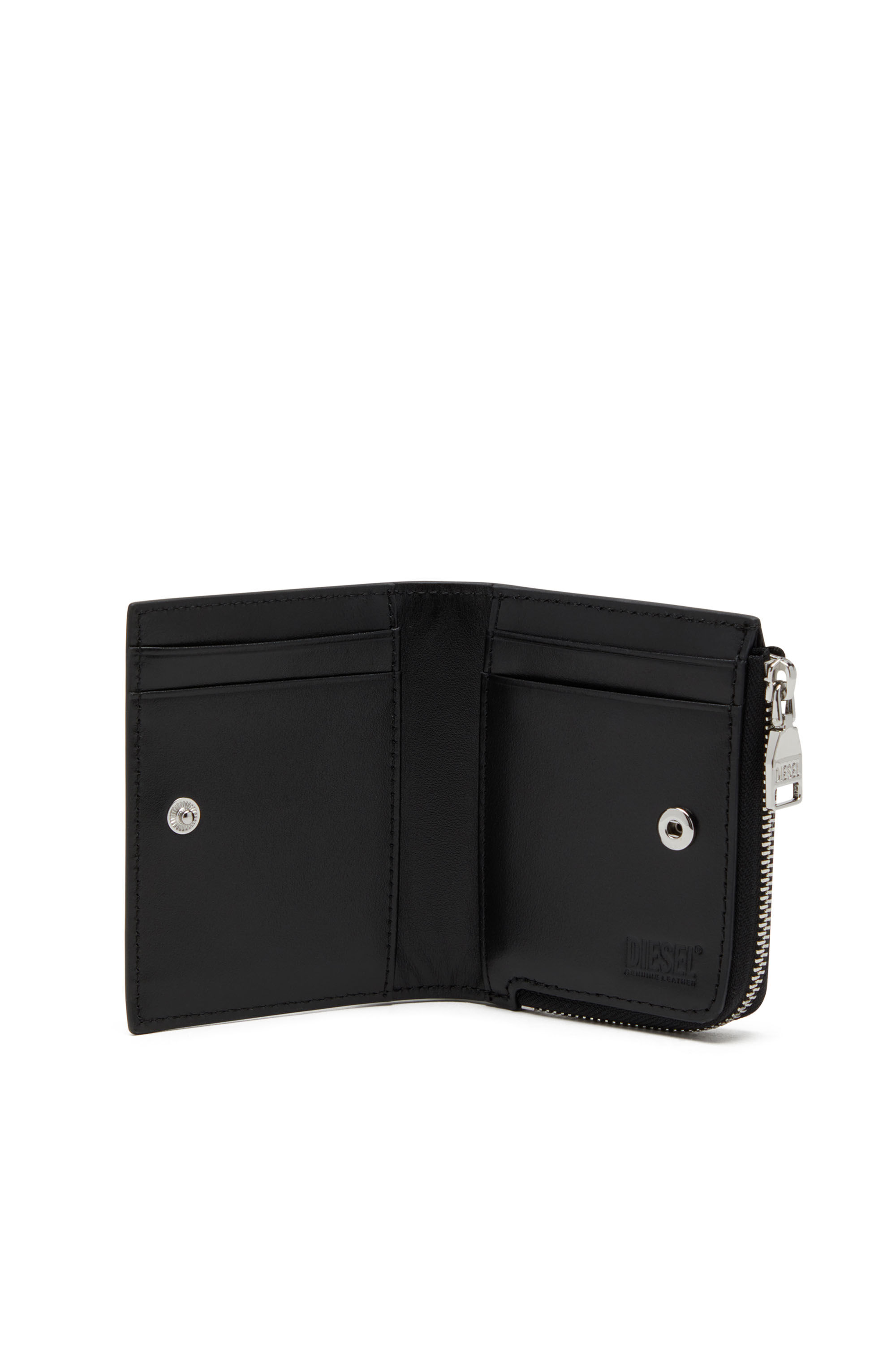 Diesel - 1DR CARD HOLDER ZIP L, Female's Bi-fold card holder in nappa leather in Black - 3