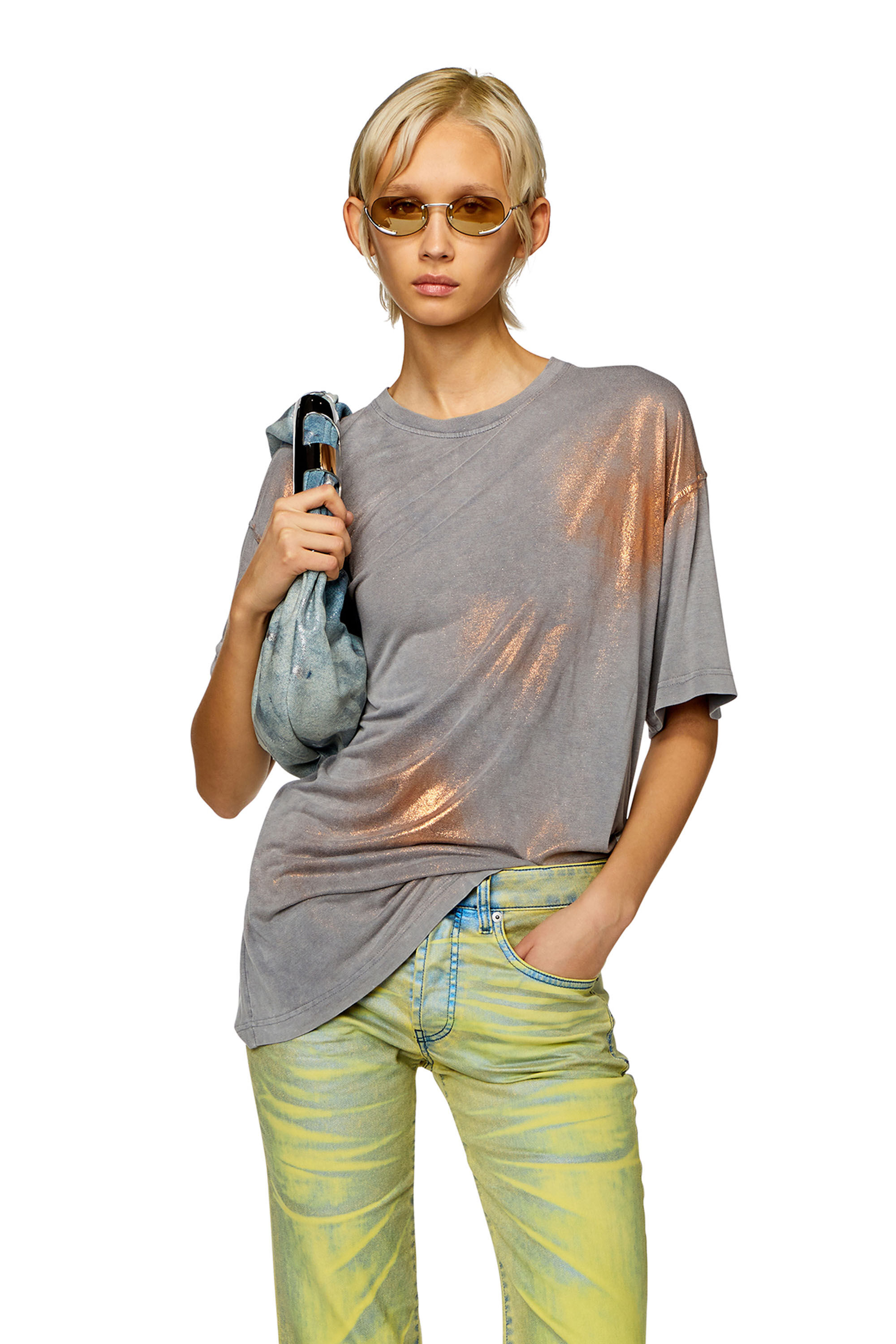 Diesel - T-BUXT, Female's Faded metallic T-shirt in Grey/Pink - 3