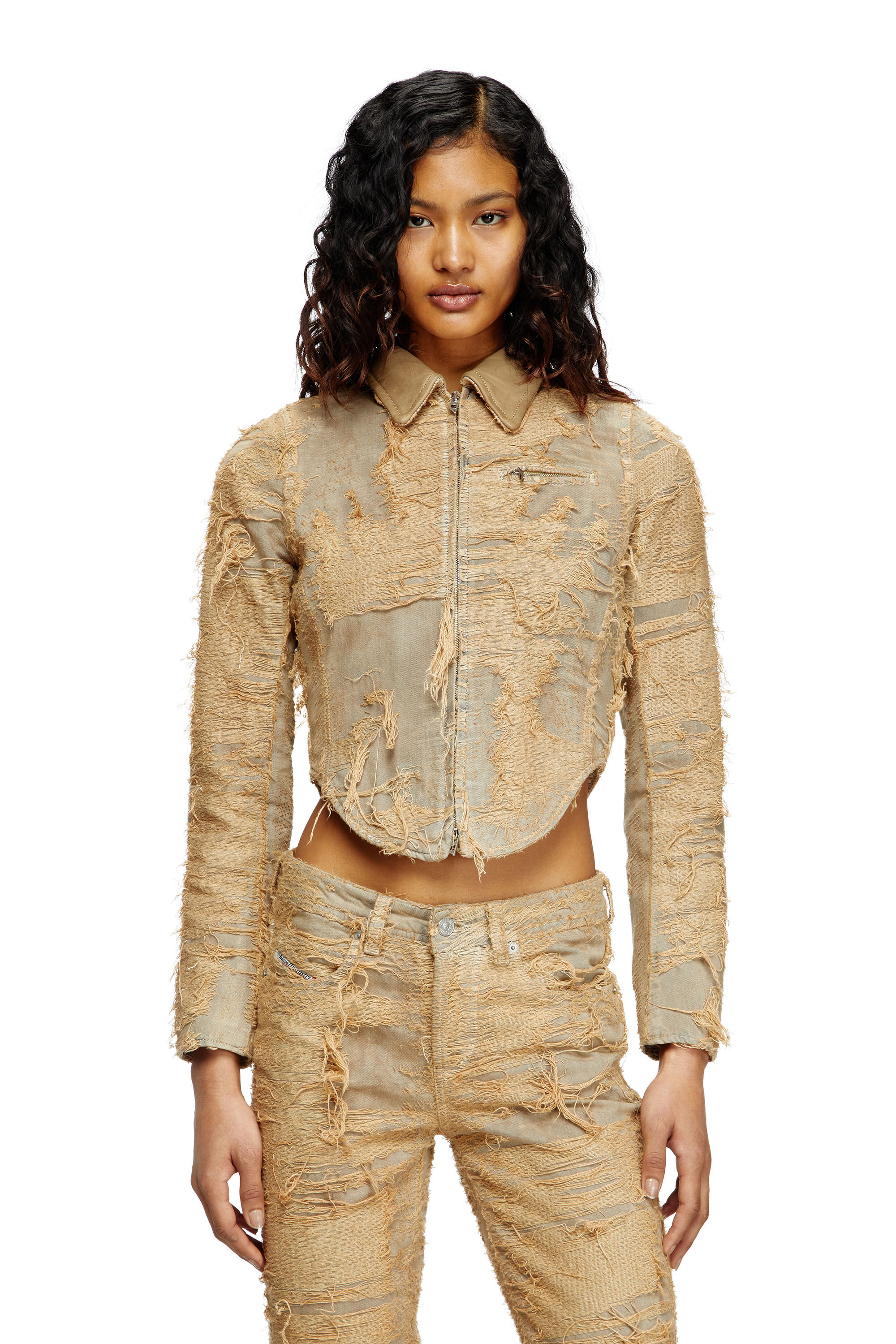 Diesel - DE-NEA-FSG, Veste slim en denim surteint à fils flottants Femme in Marron - 3