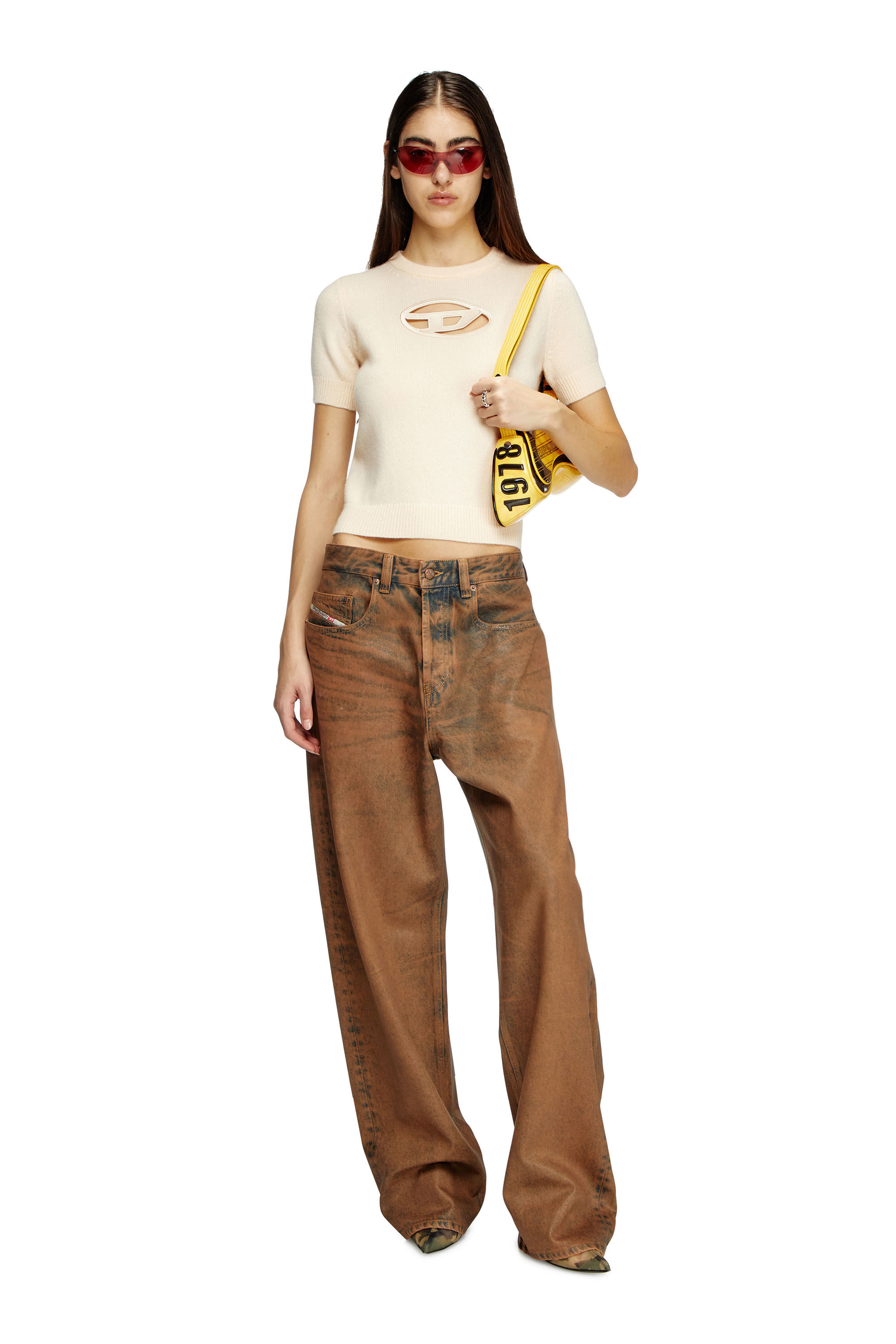 Diesel - M-ARGARIN-SS, Pull à manches courtes en mélange de cachemire Femme in Beige - 1
