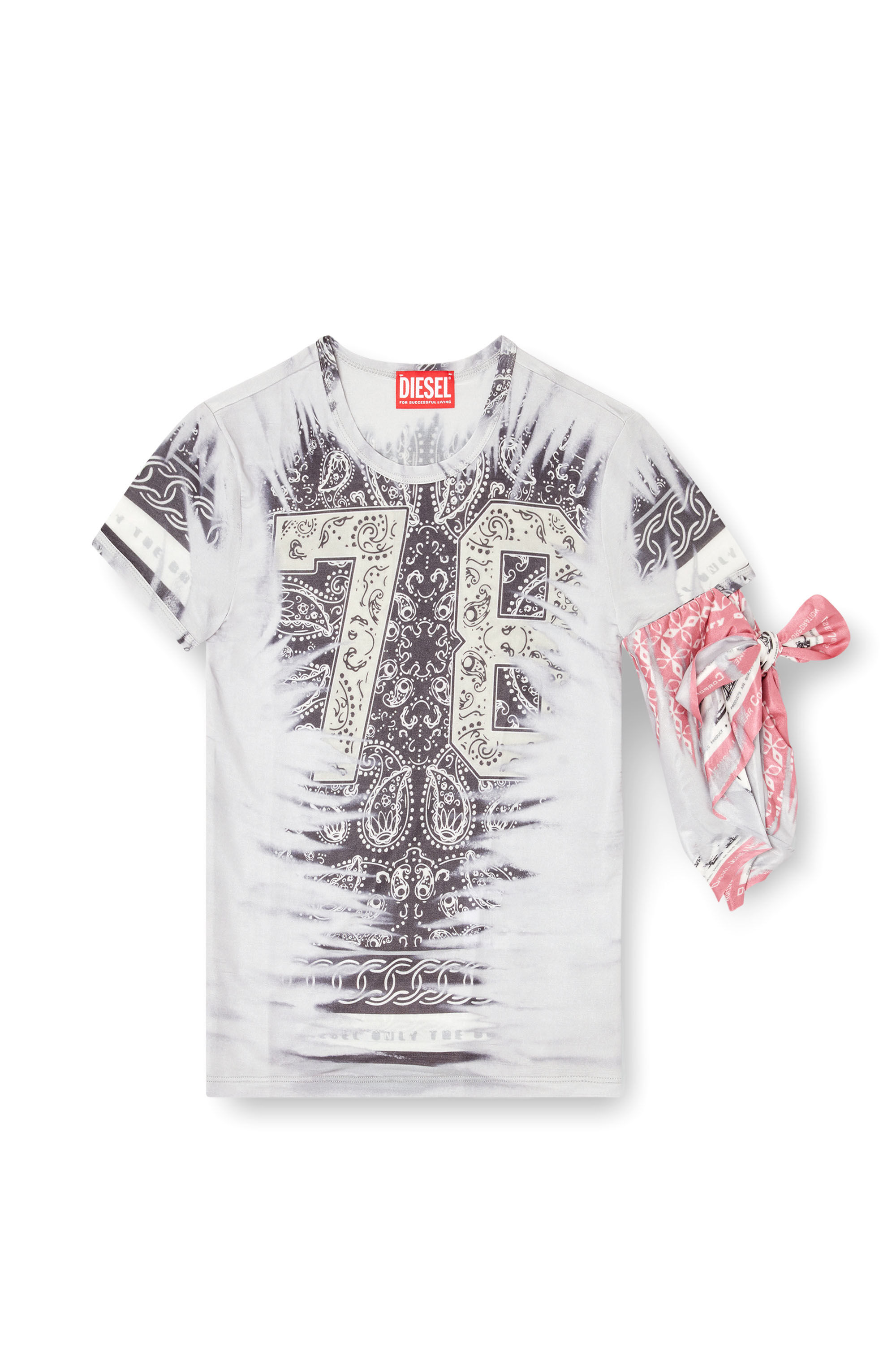 Diesel - T-DANA, Female's T-shirt with bandana arm tie in Grey - 2