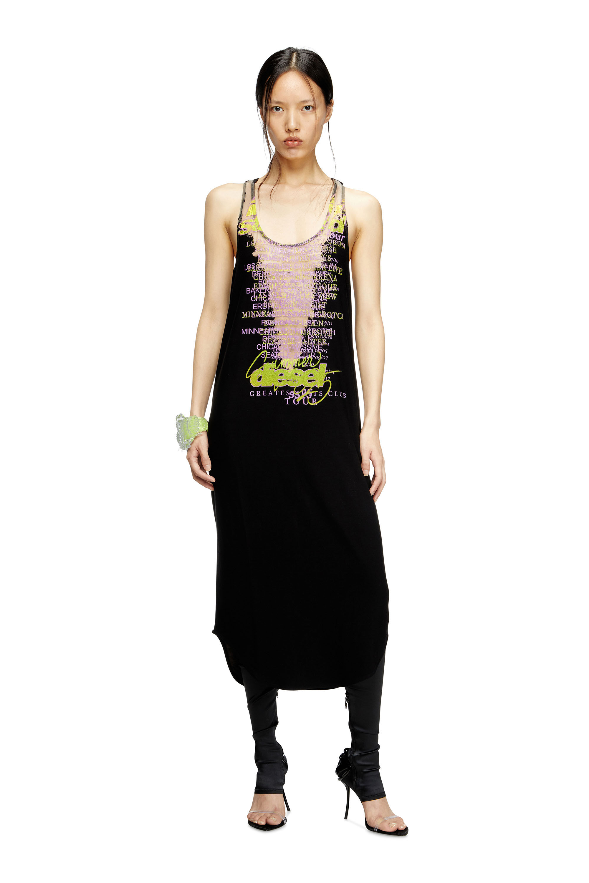 Diesel - D-SHANY-LONG, Robe débardeur sans manches avec imprimé paroles Femme in Noir - 1