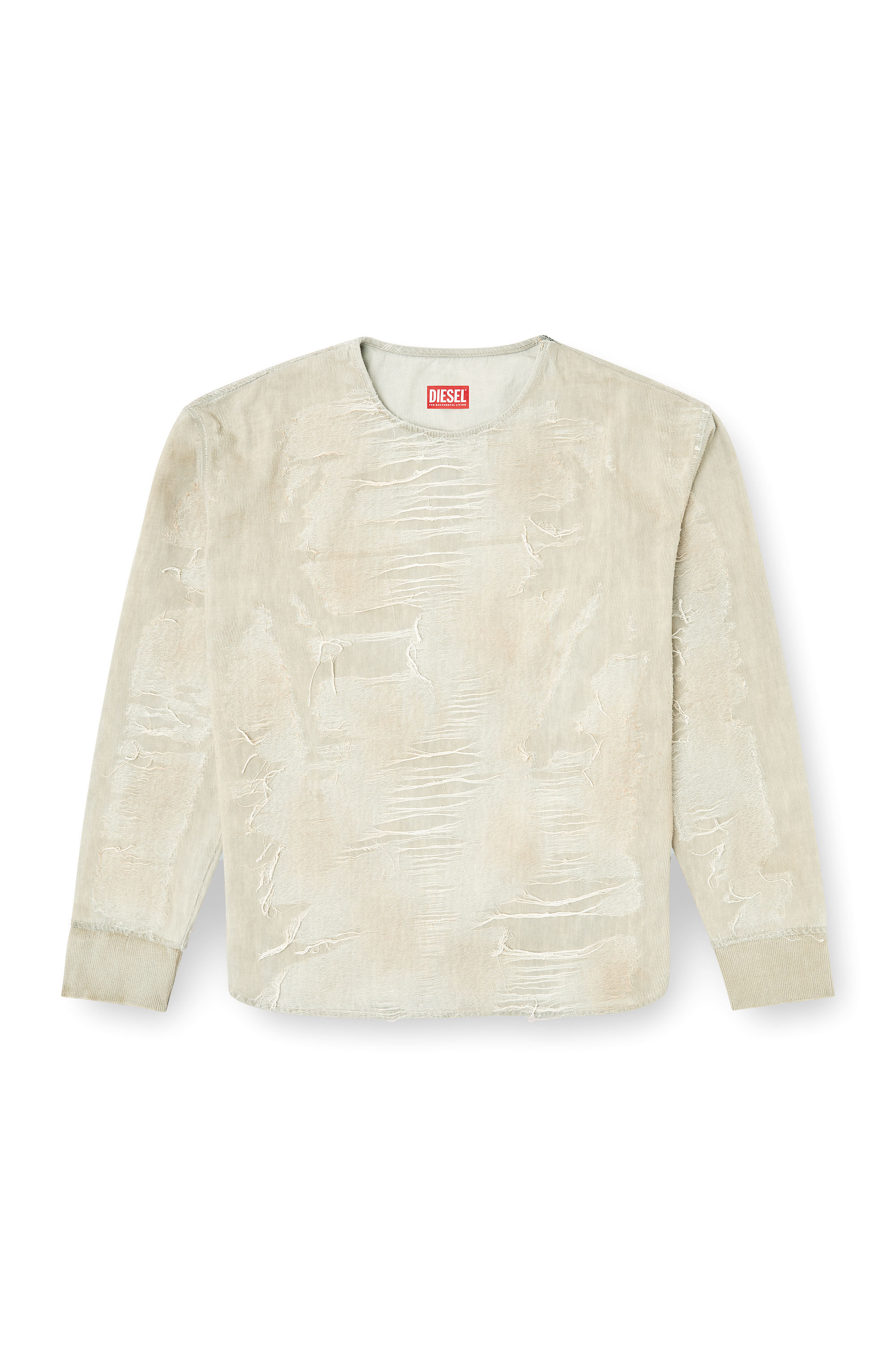 Diesel - D-JUST-FSG1, Male's Sweater in micro-distressed jacquard denim in Light Grey - 2