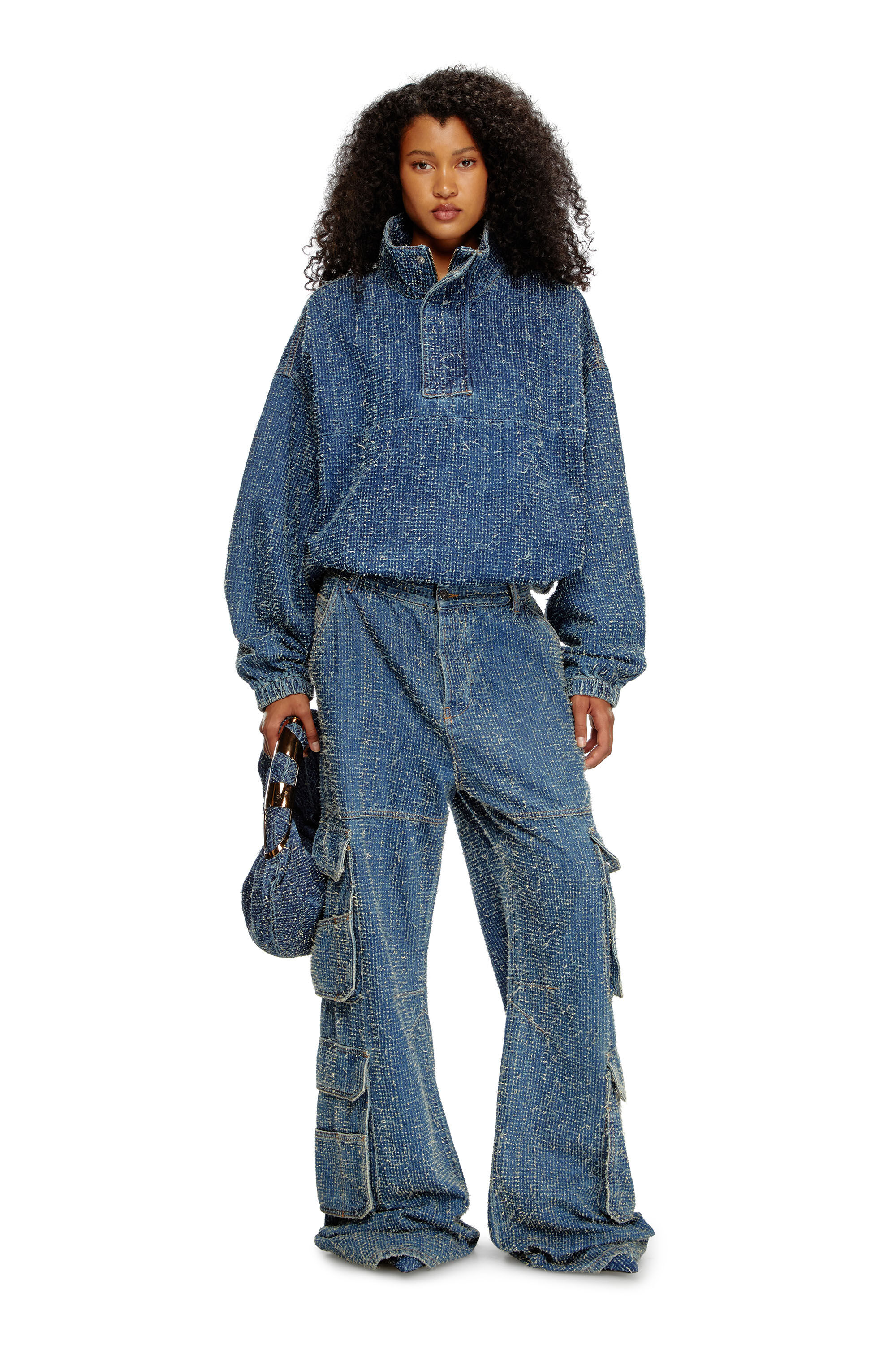 Diesel - GRAB-D HOBO S, Female's Grab-D S-Hobo bag in bouclé denim in Blue - 6