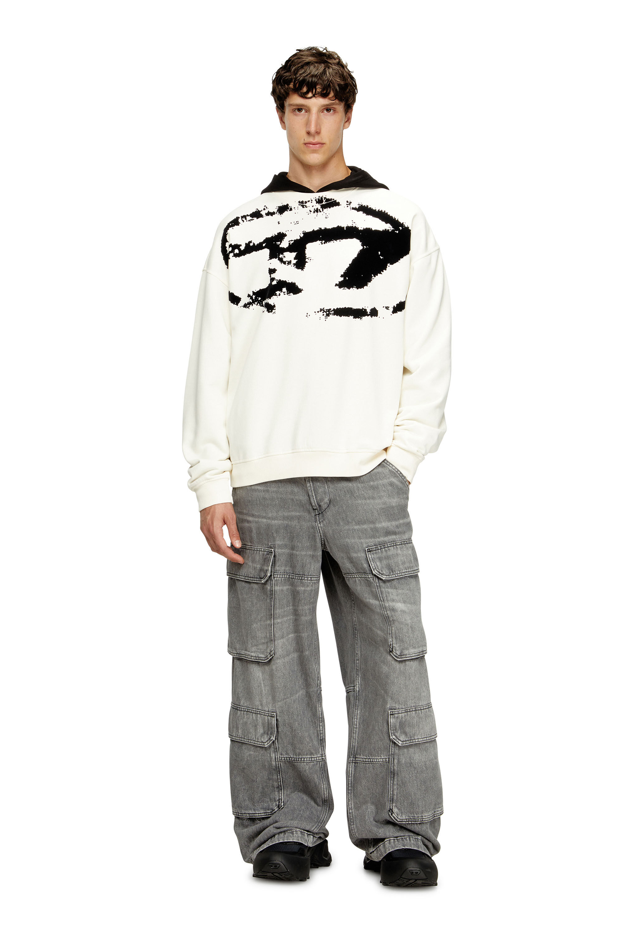 Diesel - S-BOXT-N5, Male's Sweatshirt with distressed flocked logo in White/Black - 1