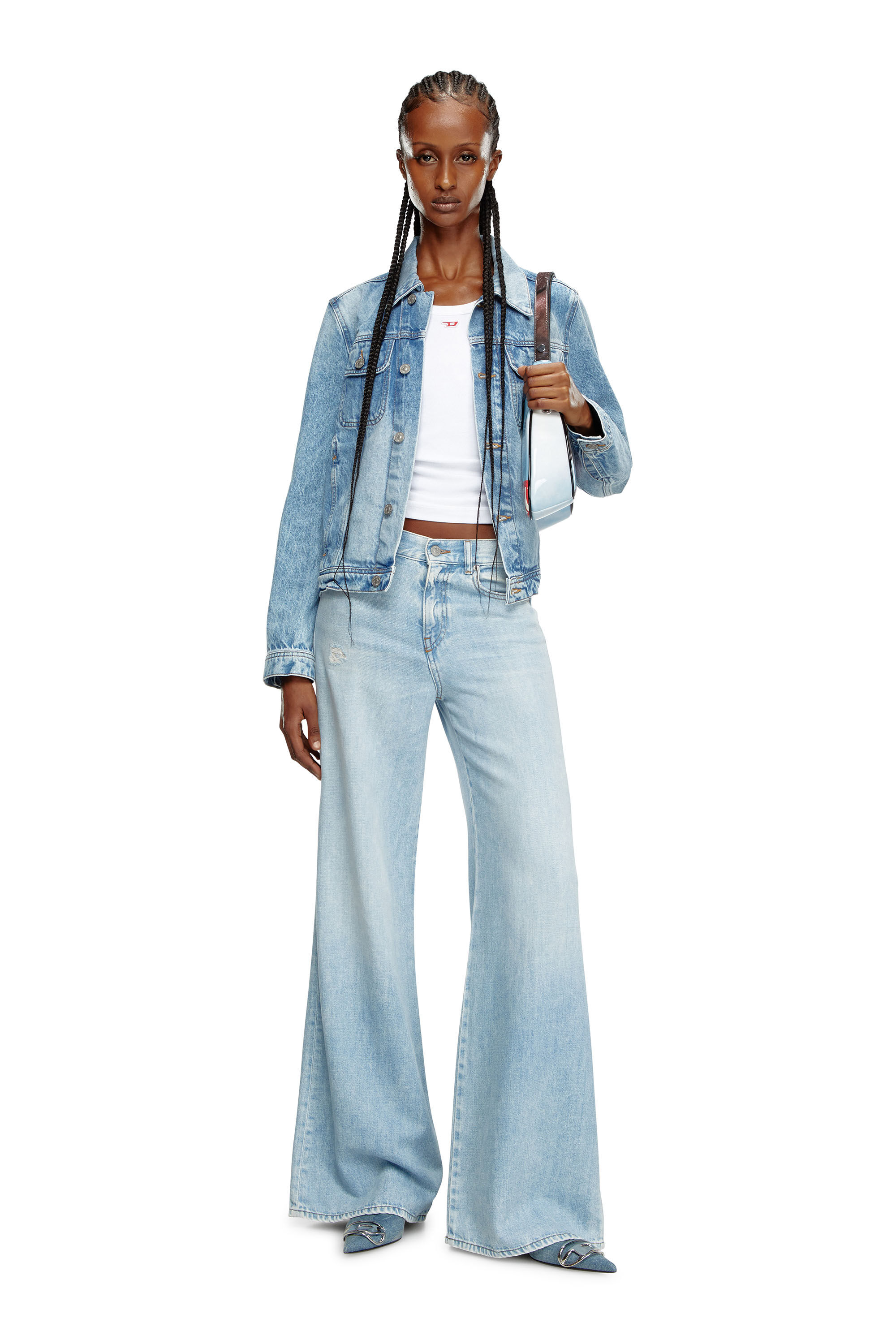 Blue flare jeans sales