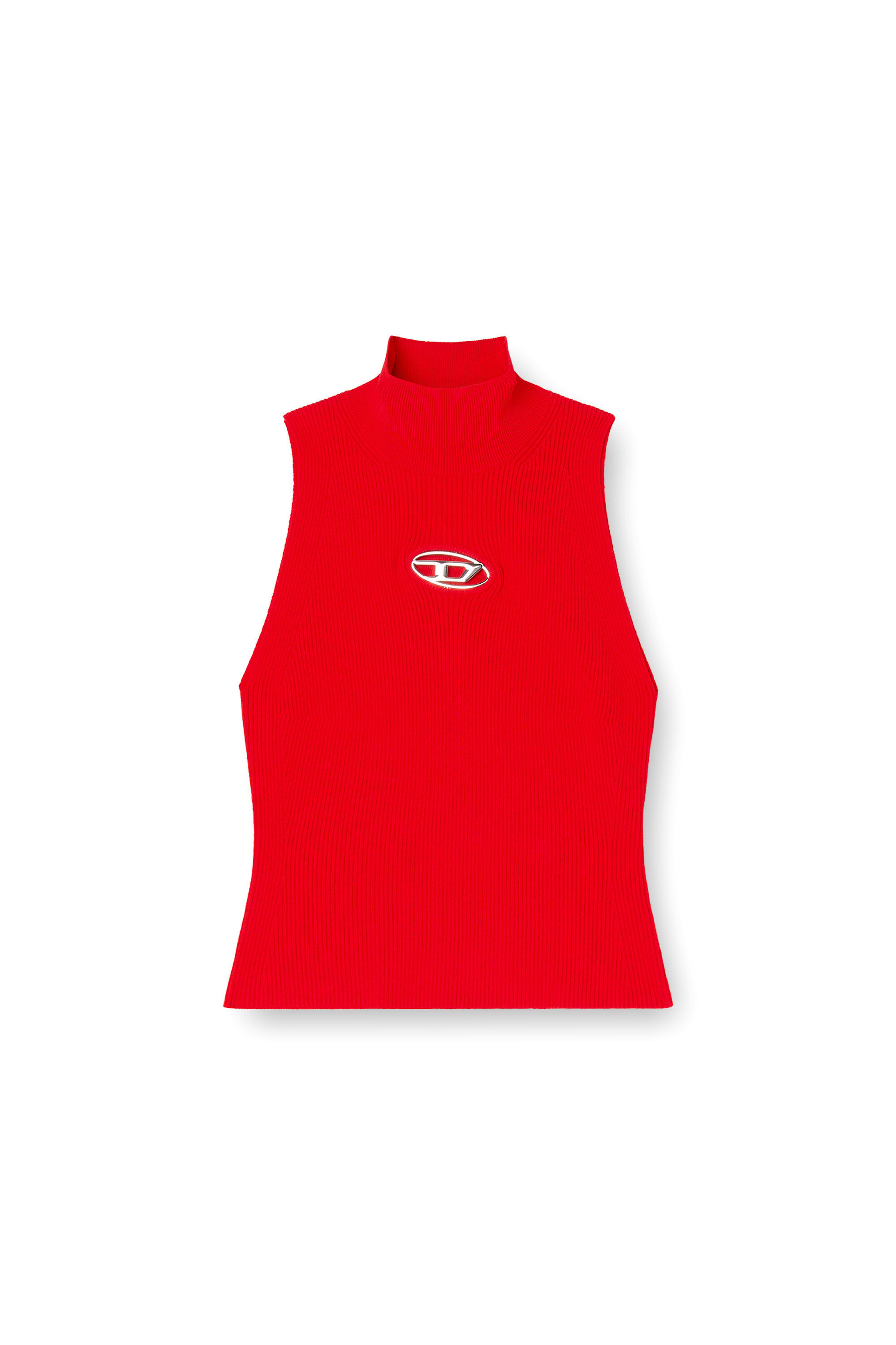 Diesel - M-ONERVAX-TOP, Female's Ribbed-knit turtleneck top in Red - 2