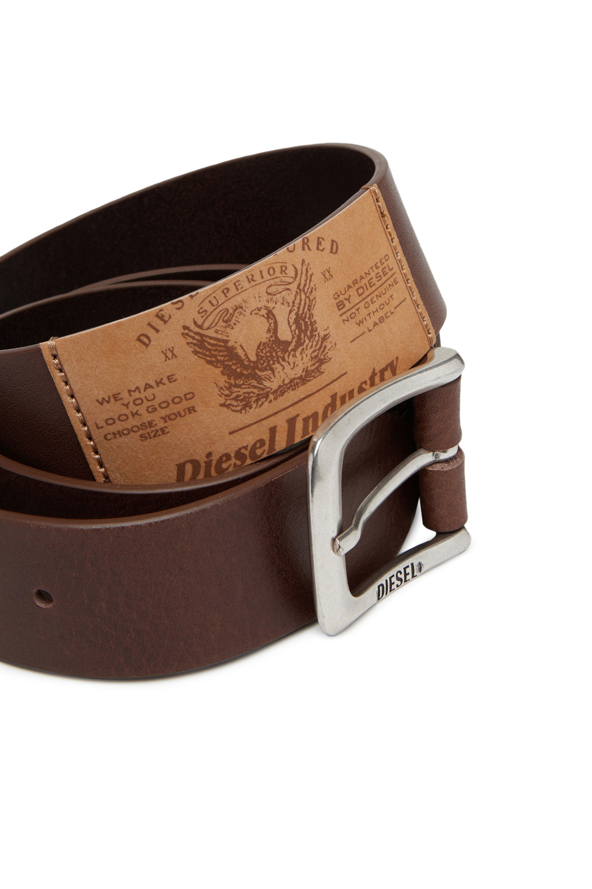Diesel - B-JACKRON, Male's Leather belt with Jacron Patch in Brown - 3