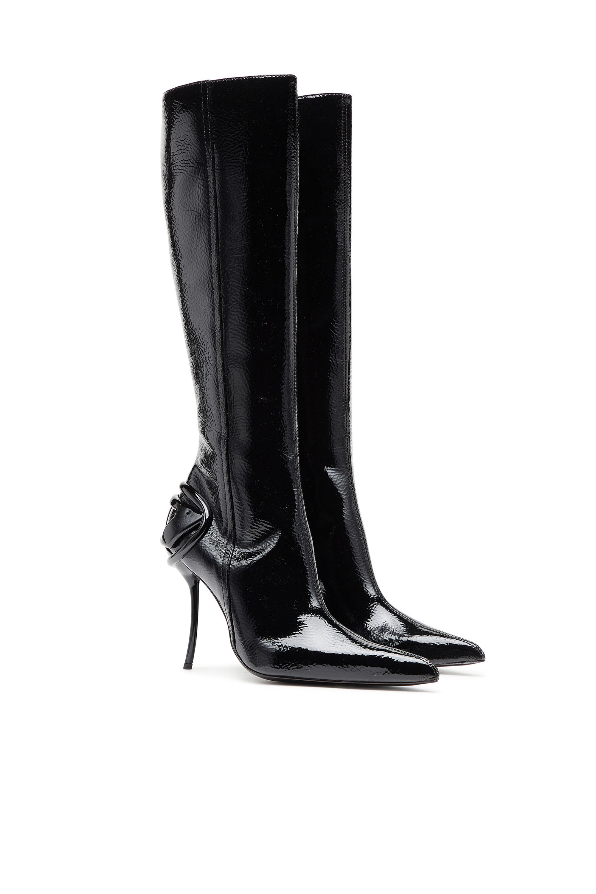 Diesel - D-TEN&HALF HB, D-Ten&Half-Bottes glossy hauteur genou avec talon incurvé Femme in Noir - 2