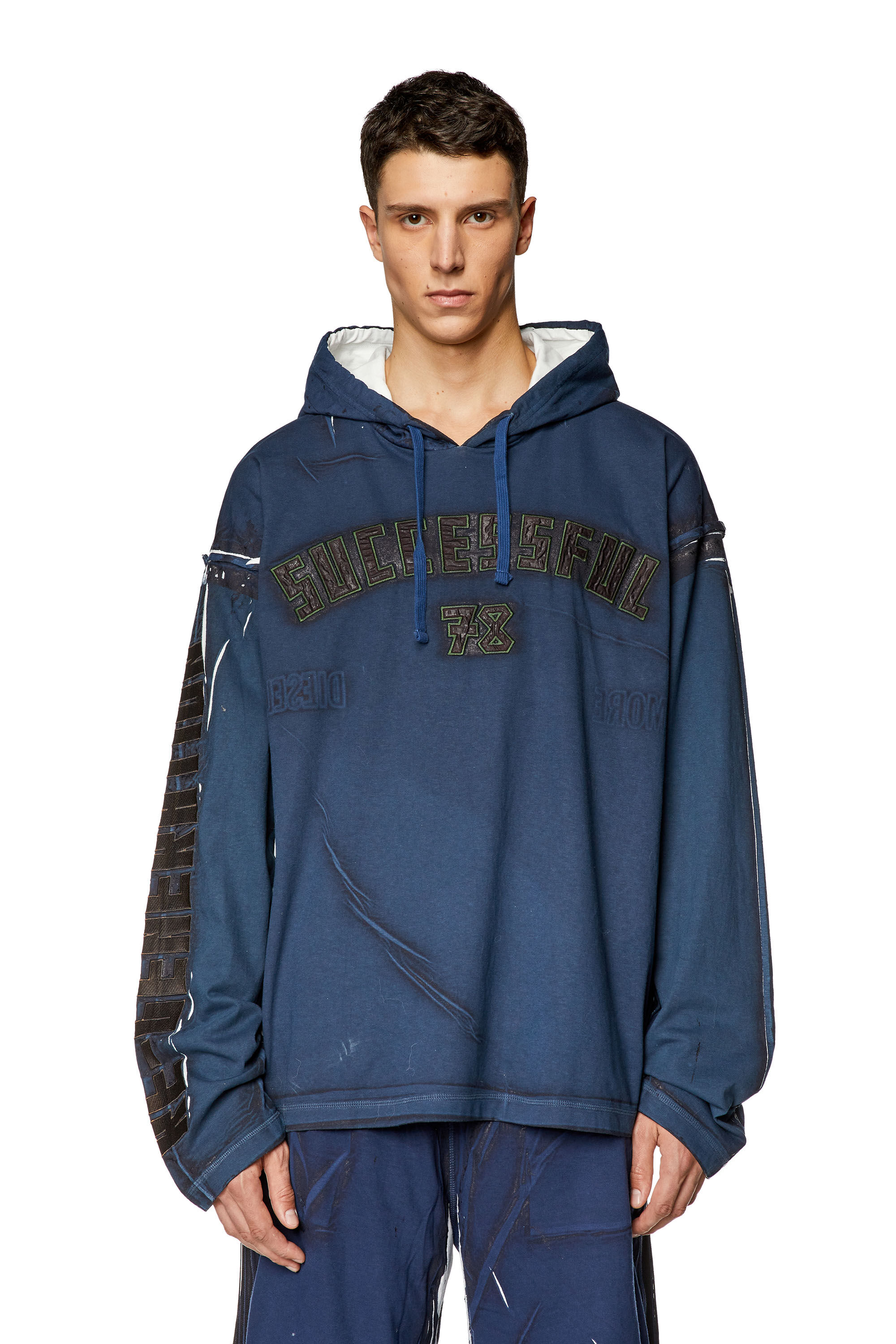 Diesel - T-NABEL-HOOD-LS, Top à capuche imprimé avec logo Homme in Bleu - 5