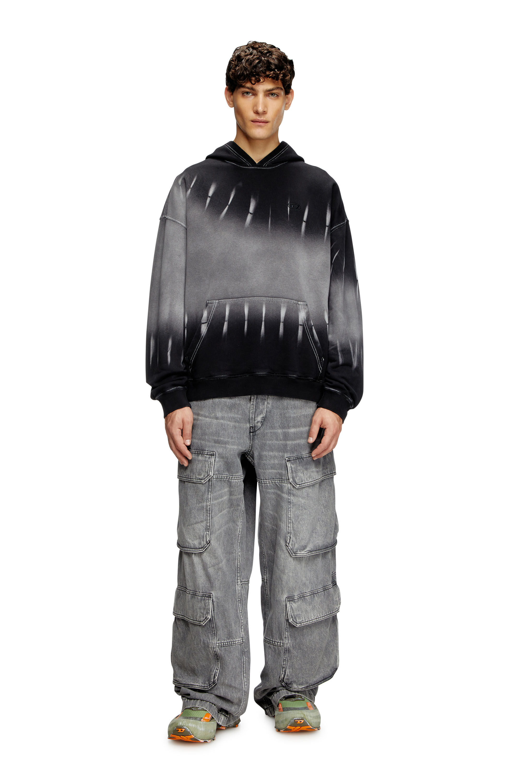Diesel - S-BOXT-HOOD-R2, Male's Tie-dyed hoodie with logo print in Black - 1