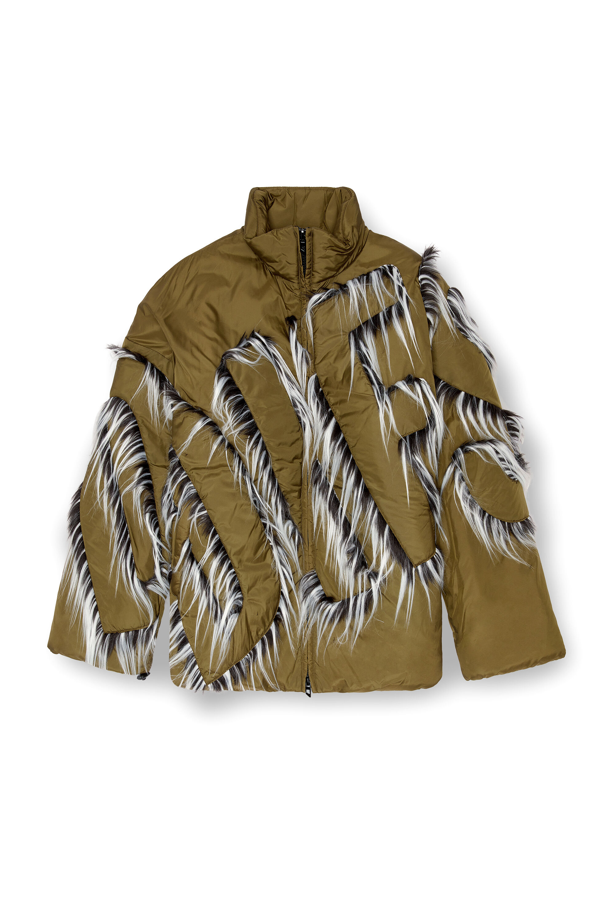 Diesel - G-ADAT, Female's Padded nylon jacket with fuzzy-trim logo in Military Green - 1