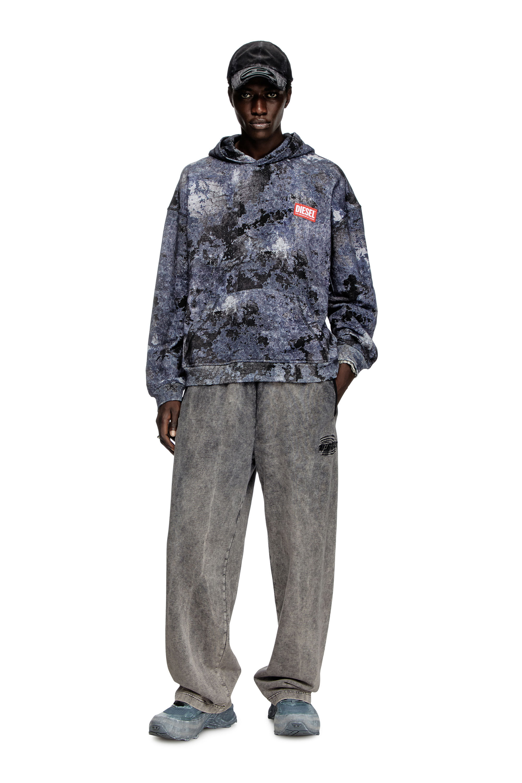 Diesel - S-BOXT-HOOD-R8, Male's Marble-effect burnout hoodie in Blue - 1