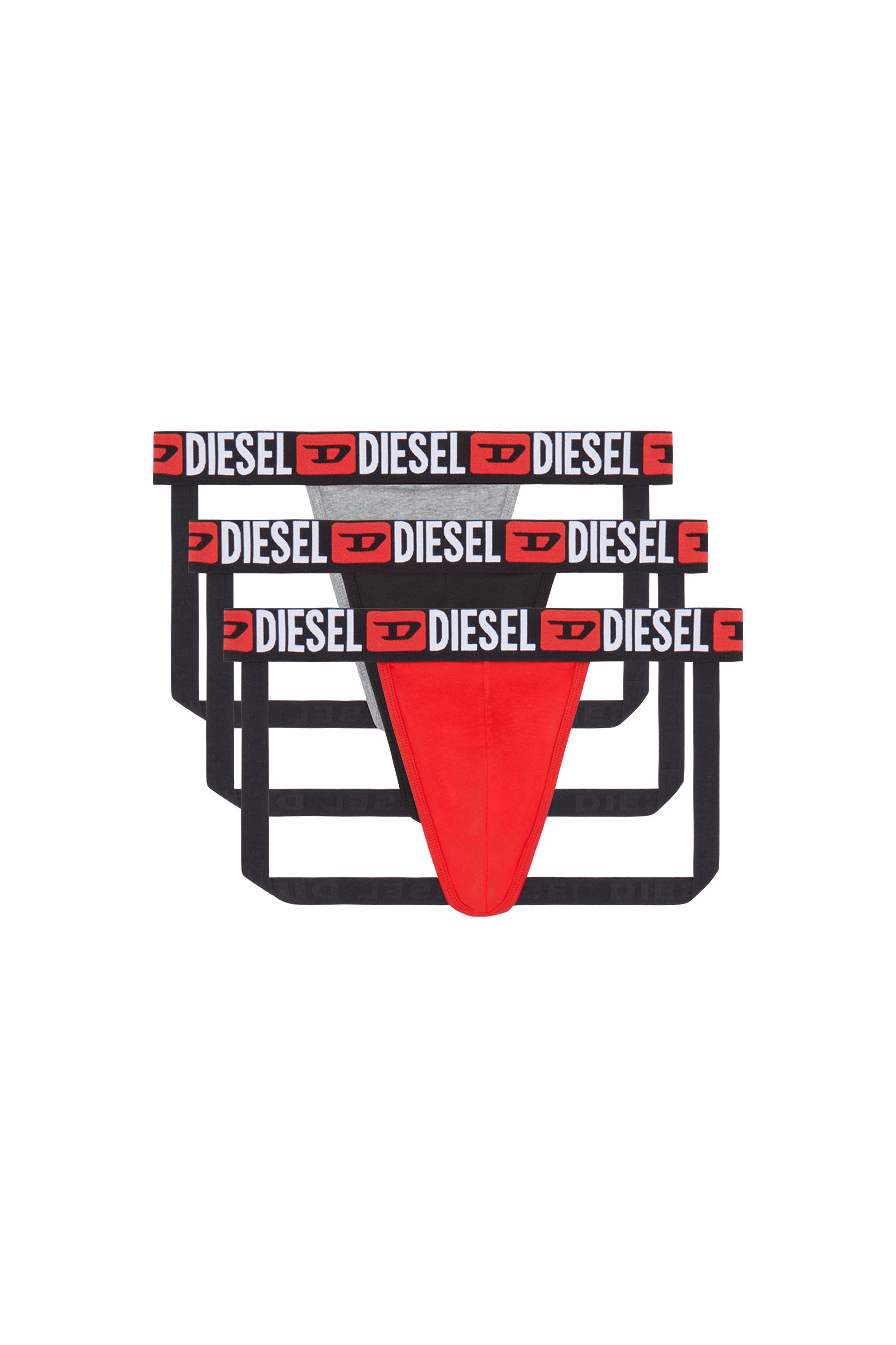 Diesel - UMBR-JOCKYTHREEPACK, Male's Three-pack jockstraps with logo waists in Red/Grey - 2