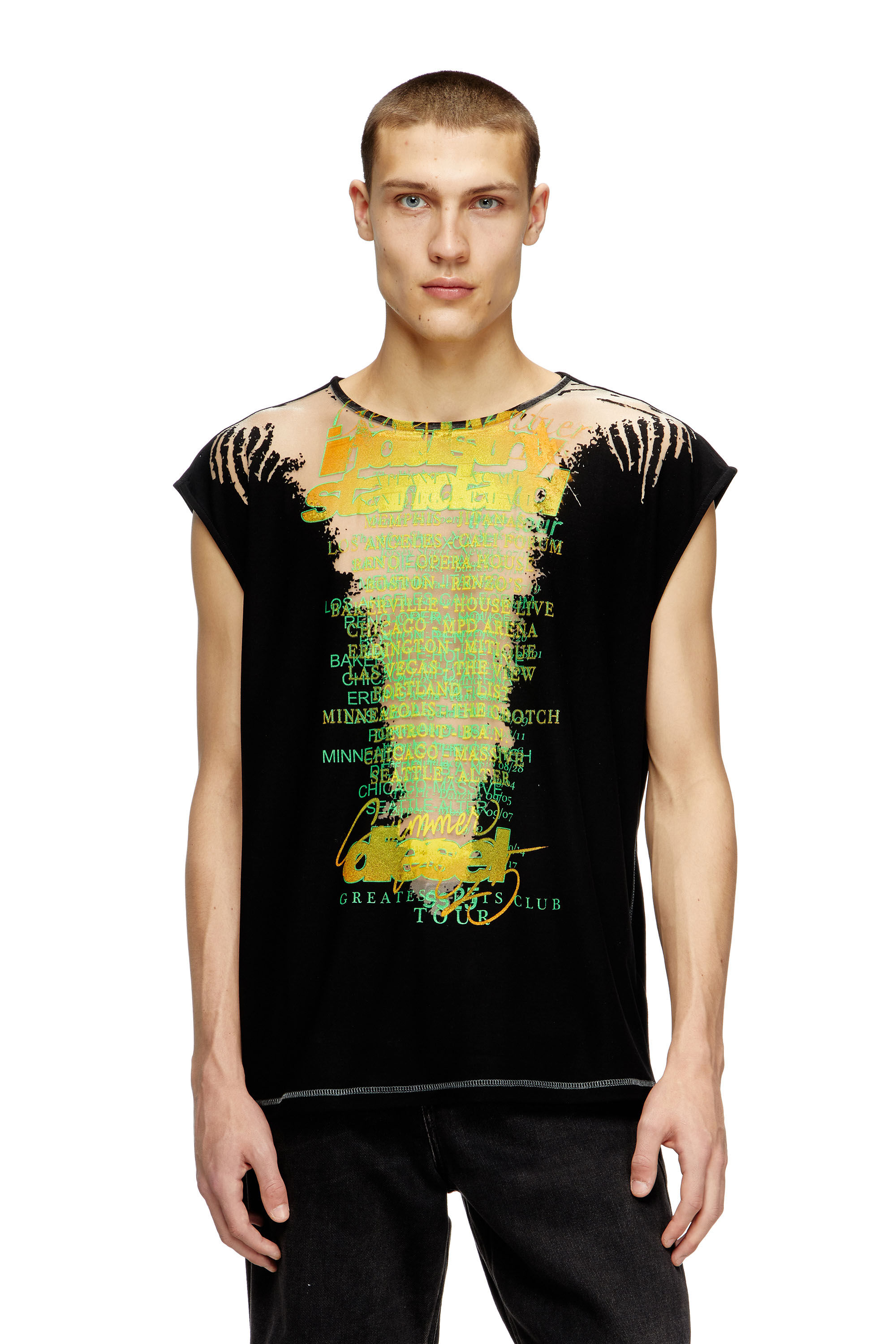 Diesel - T-ISAK-A, T-shirt sans manches avec imprimé paroles Mixte in Noir - 3