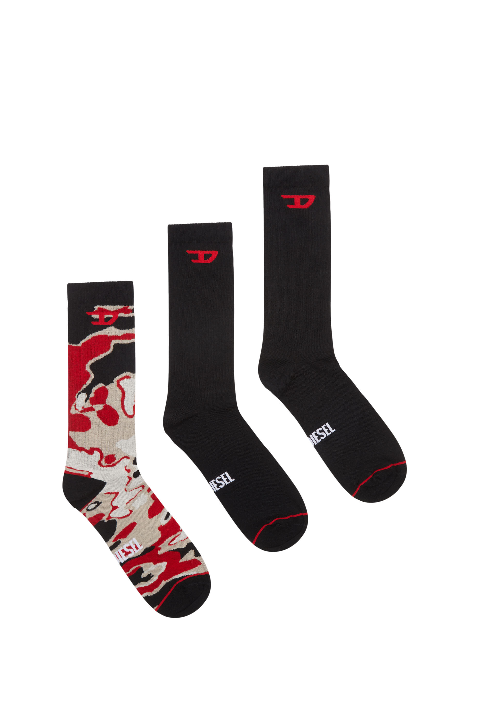 Diesel - SKM-RAY-THREEPACK, Male's Three-pack of plain and patterned socks in Black/Red - 1