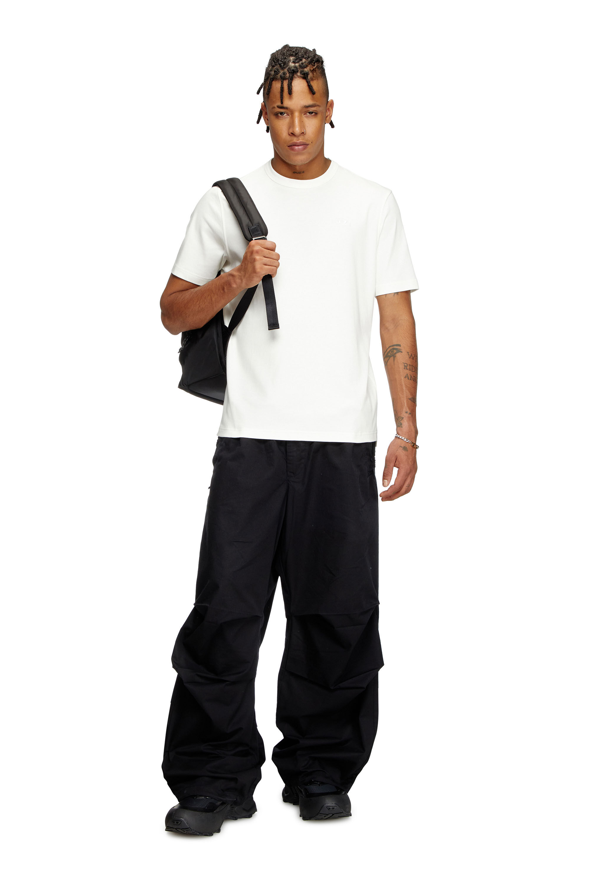Diesel - T-ADJUST-SLITS-R17, Male's T-shirt with tonal logo embroidery in White - 1