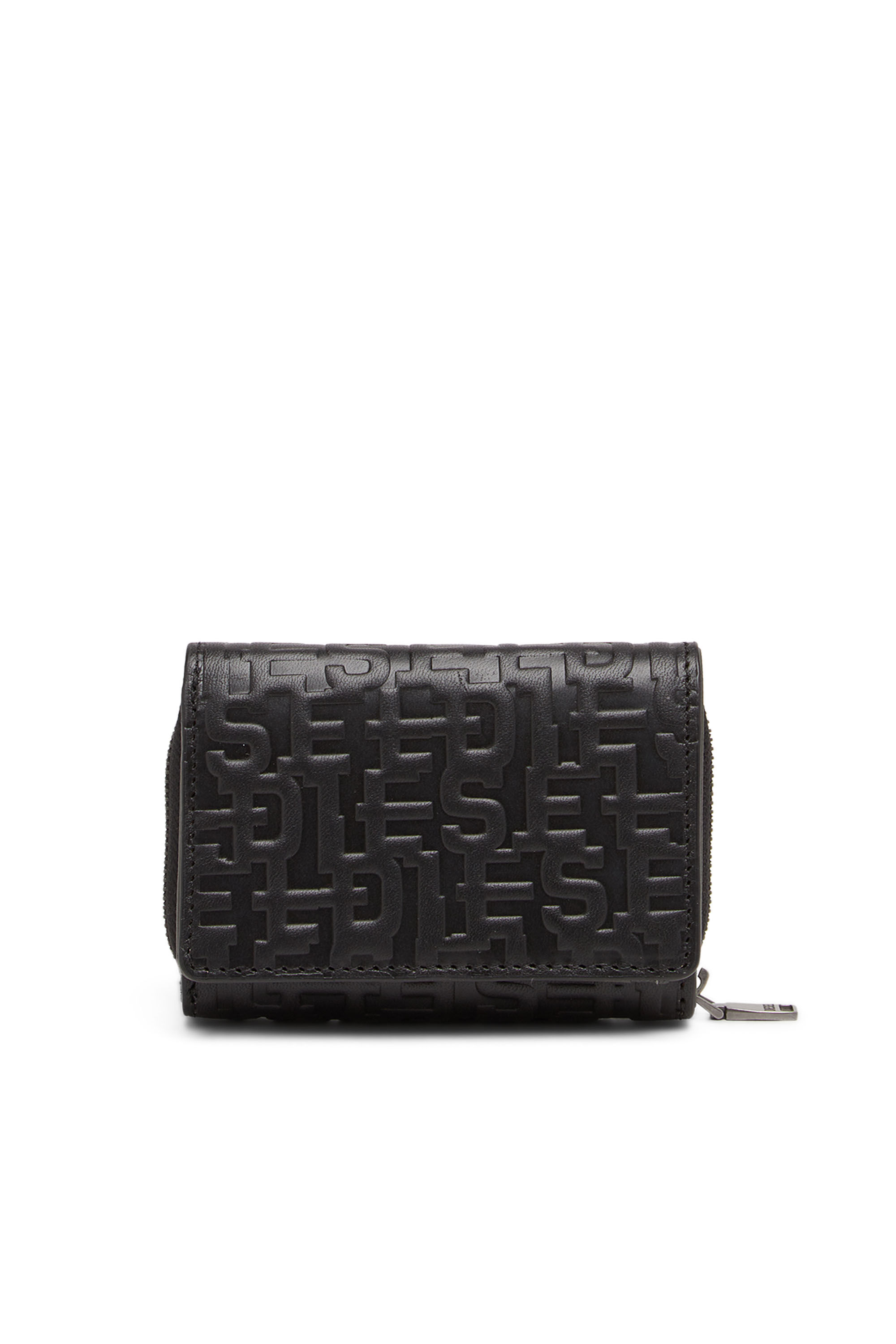 Diesel - TRI-FOLD COIN ZIP, Portefeuille à trois volets en cuir monogram Homme in Noir - 1