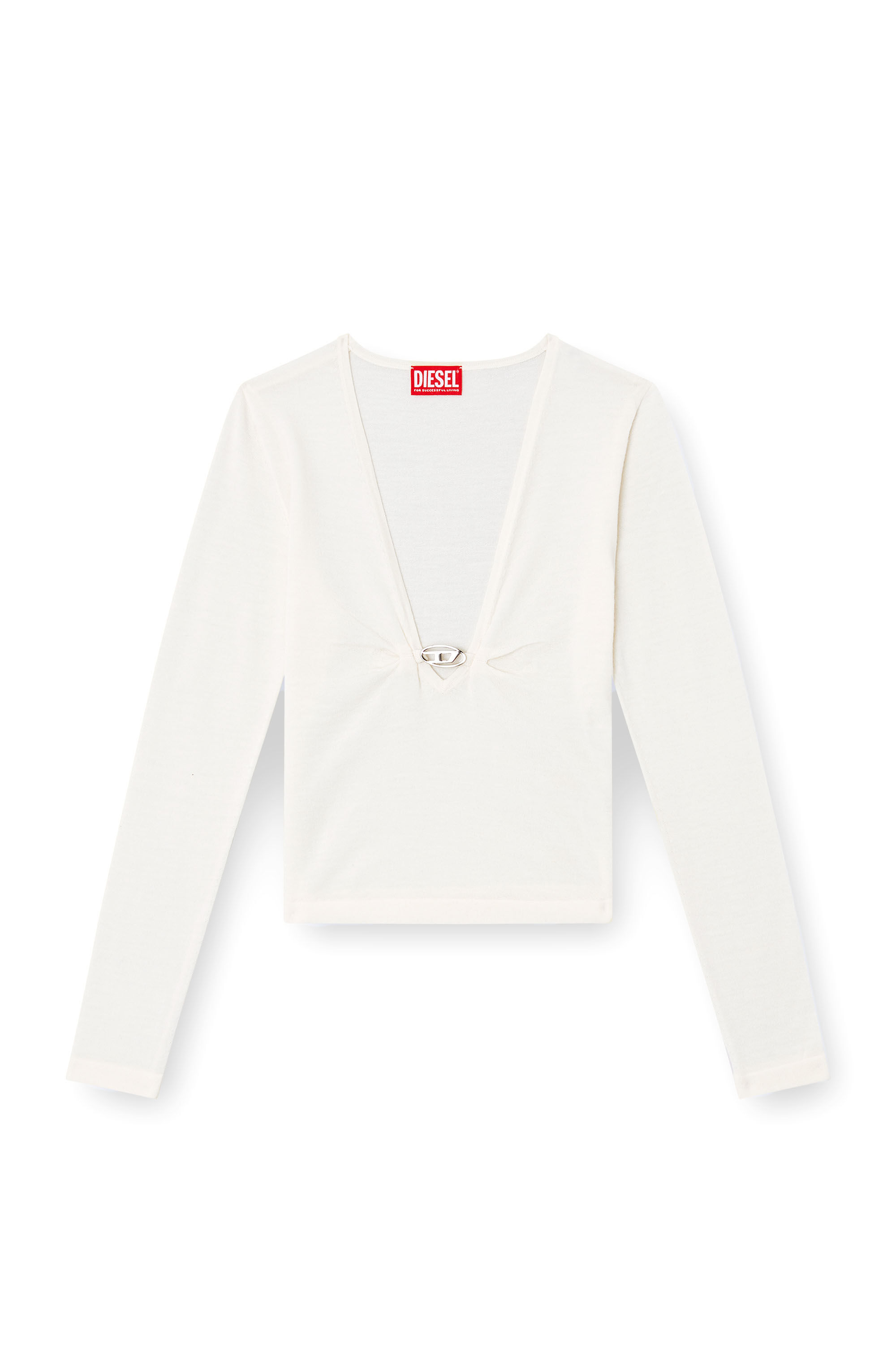 Women s Gathered V neck jumper in wool White Diesel